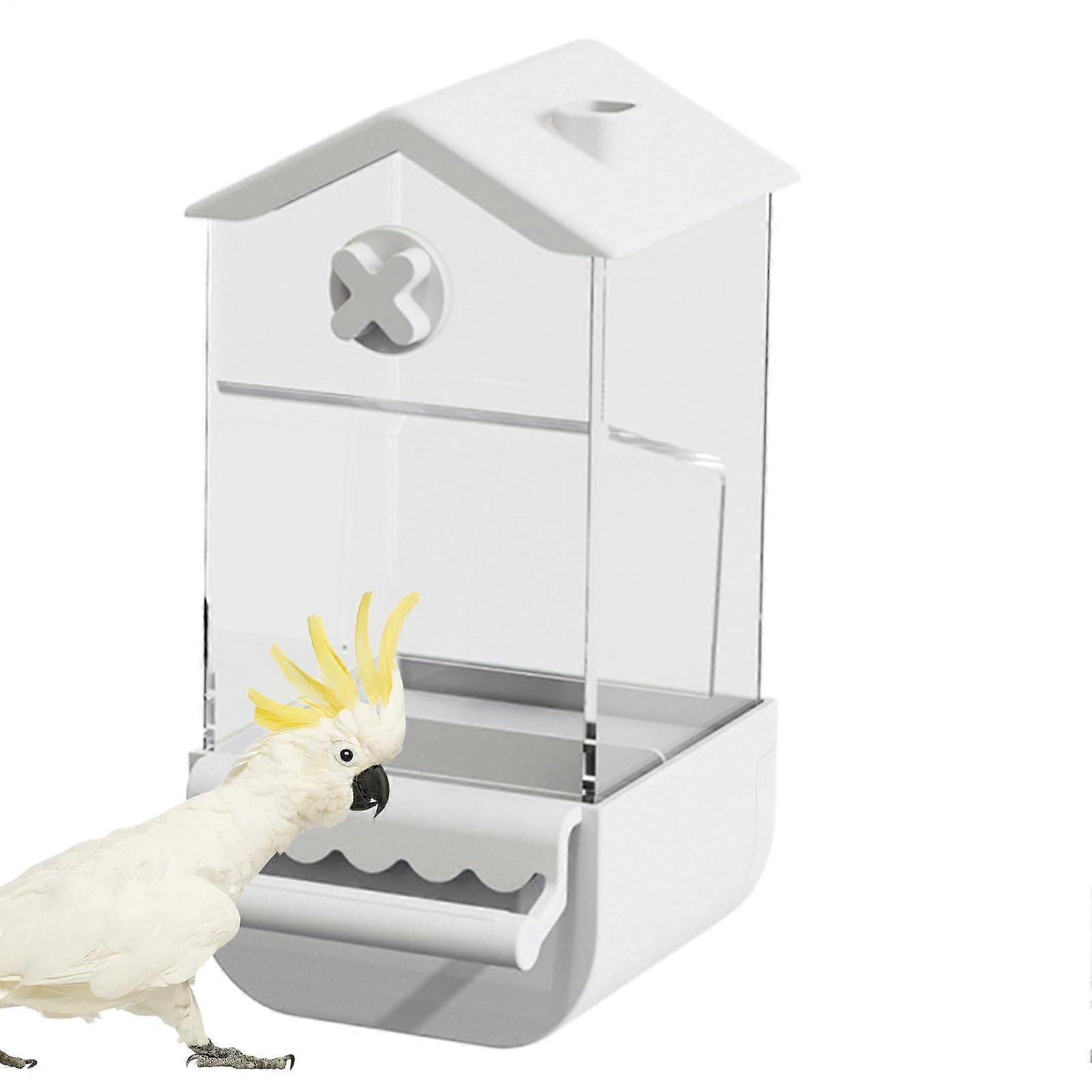 Automatic Bird Feeder, Indoor Feeder for Budgies SplashProof Food Container for Large Parakeets, Lovebirds, and Budgies, White