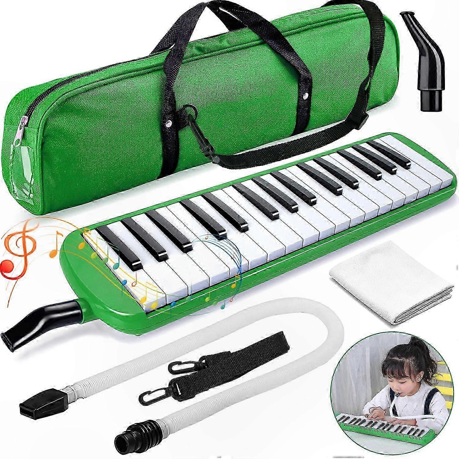キッズ楽器 32 キーメロディカ キャリーバッグ付き 音楽学習と楽しいプレイ グリーン