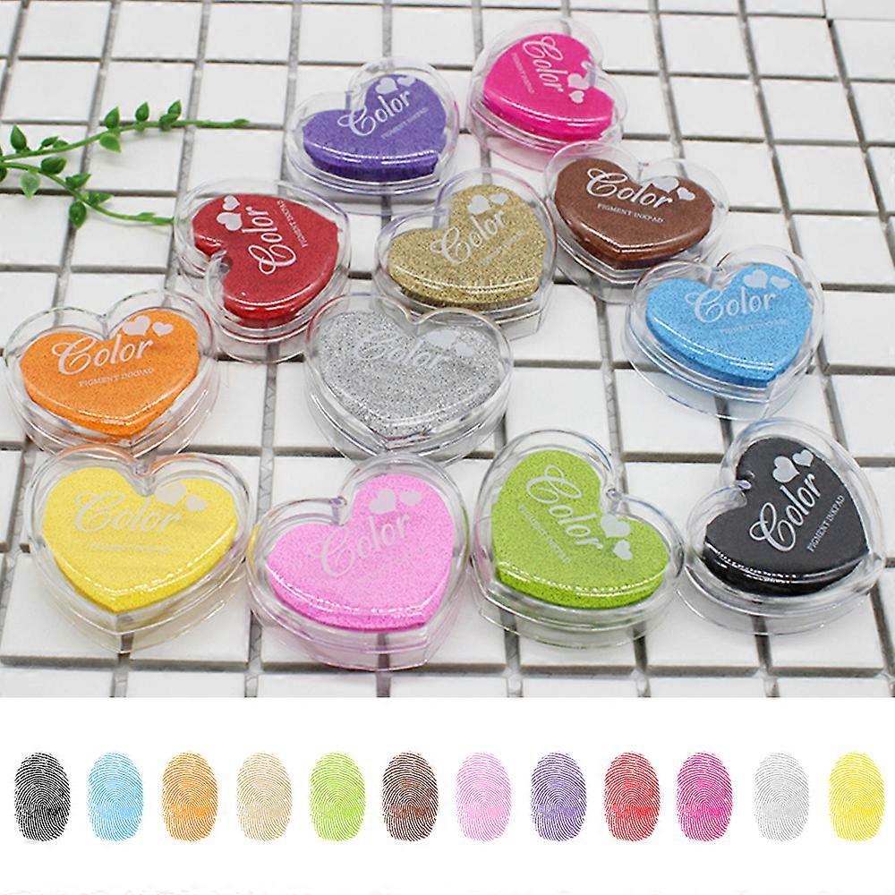 Craft Finger Ink Pad Stamps Candy Colors Heart-Shaped Design Fingerprint Inkpad for DIY Scrapbooking Rubber Stamp Card Making