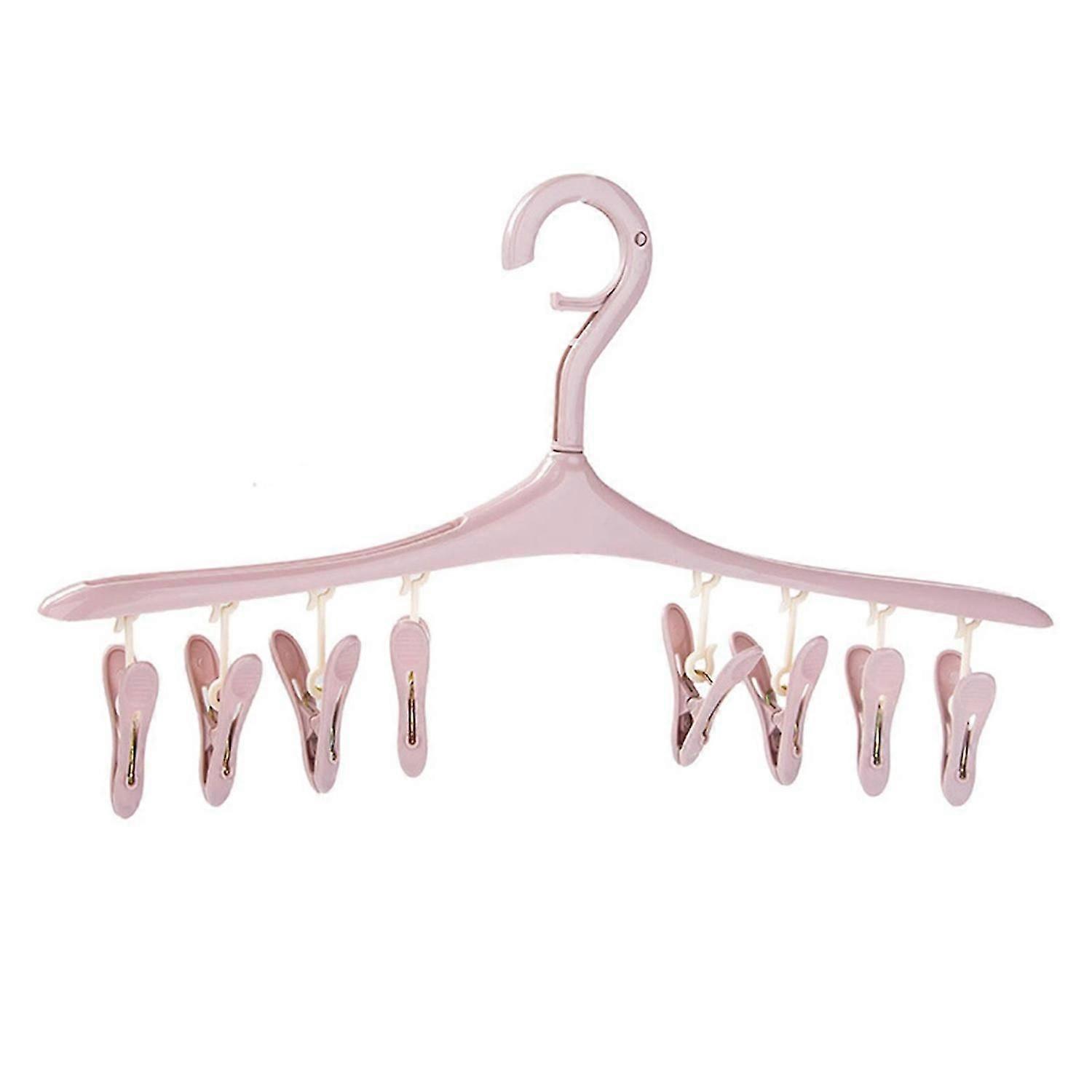 Clothes hanger windproof creative practical closet storage space-saving home hanger 8 clips (pink) HG