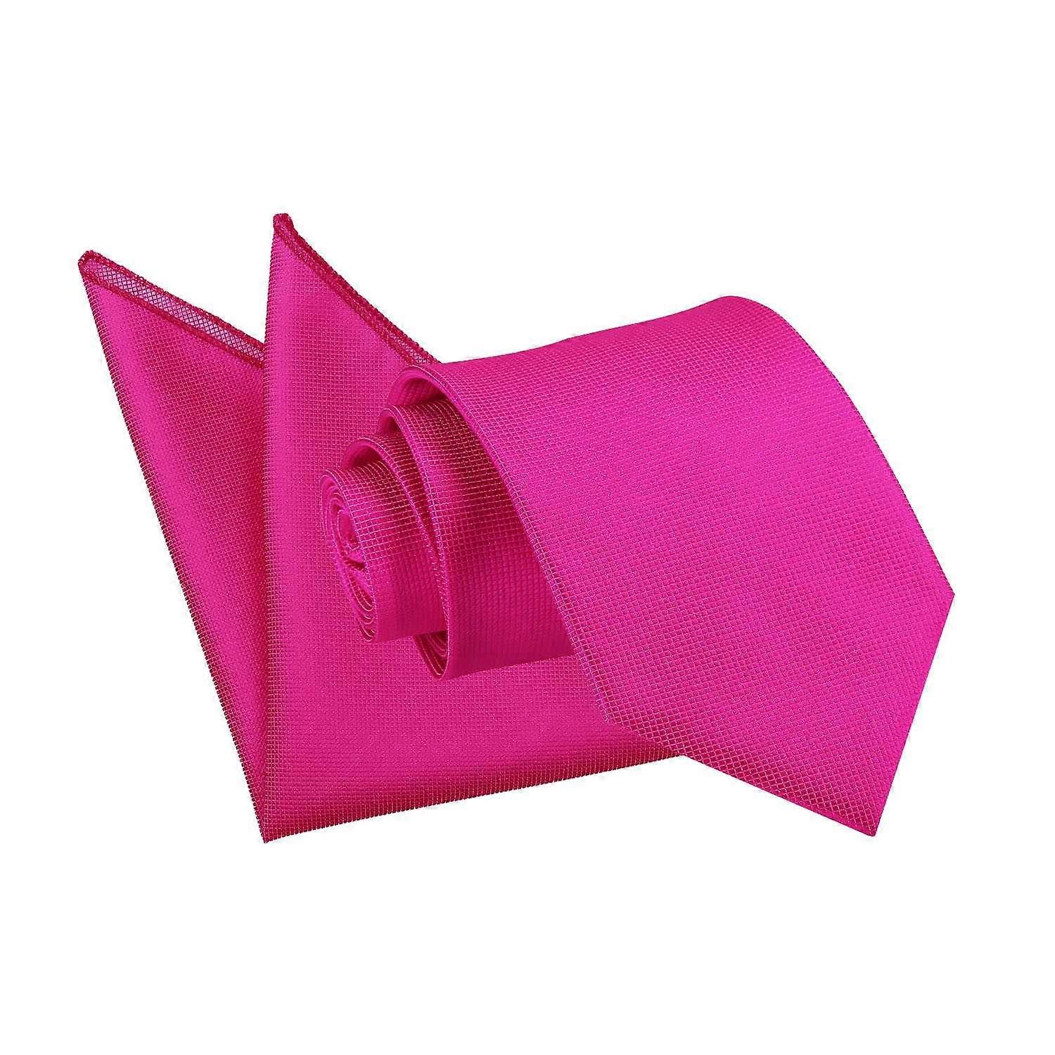 Fuchsia Pink Solid Check Tie and Pocket Square Set