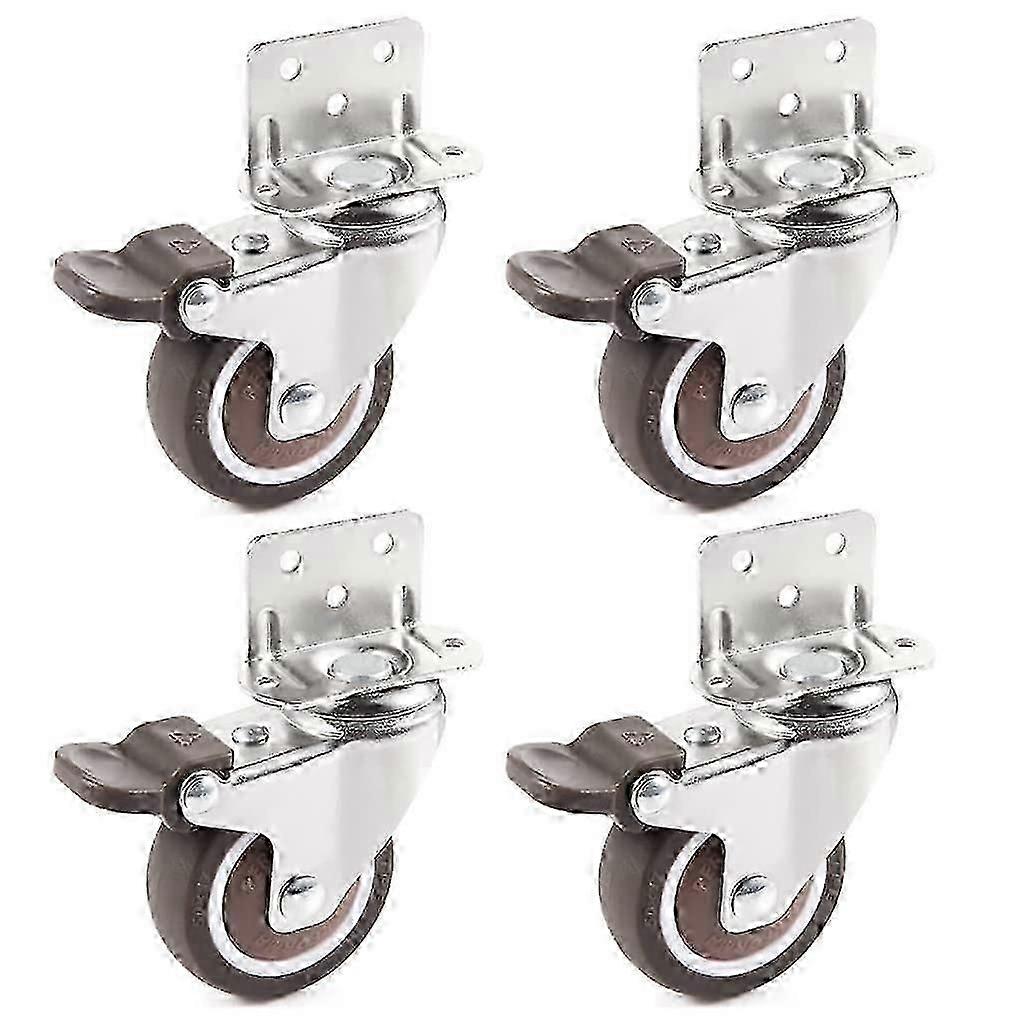 4 Pcs Swivel Wheels Furniture Casters 25mm Rubber with Brake for Cot Cabinet Table