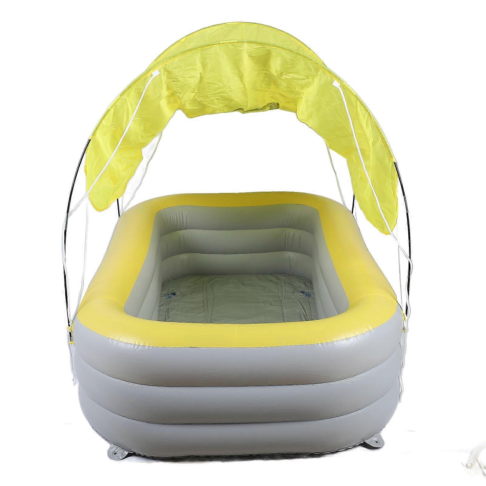 Inflatable Kids Pool 2.1m PVC Large Blow Up Slide Canopy Yellow