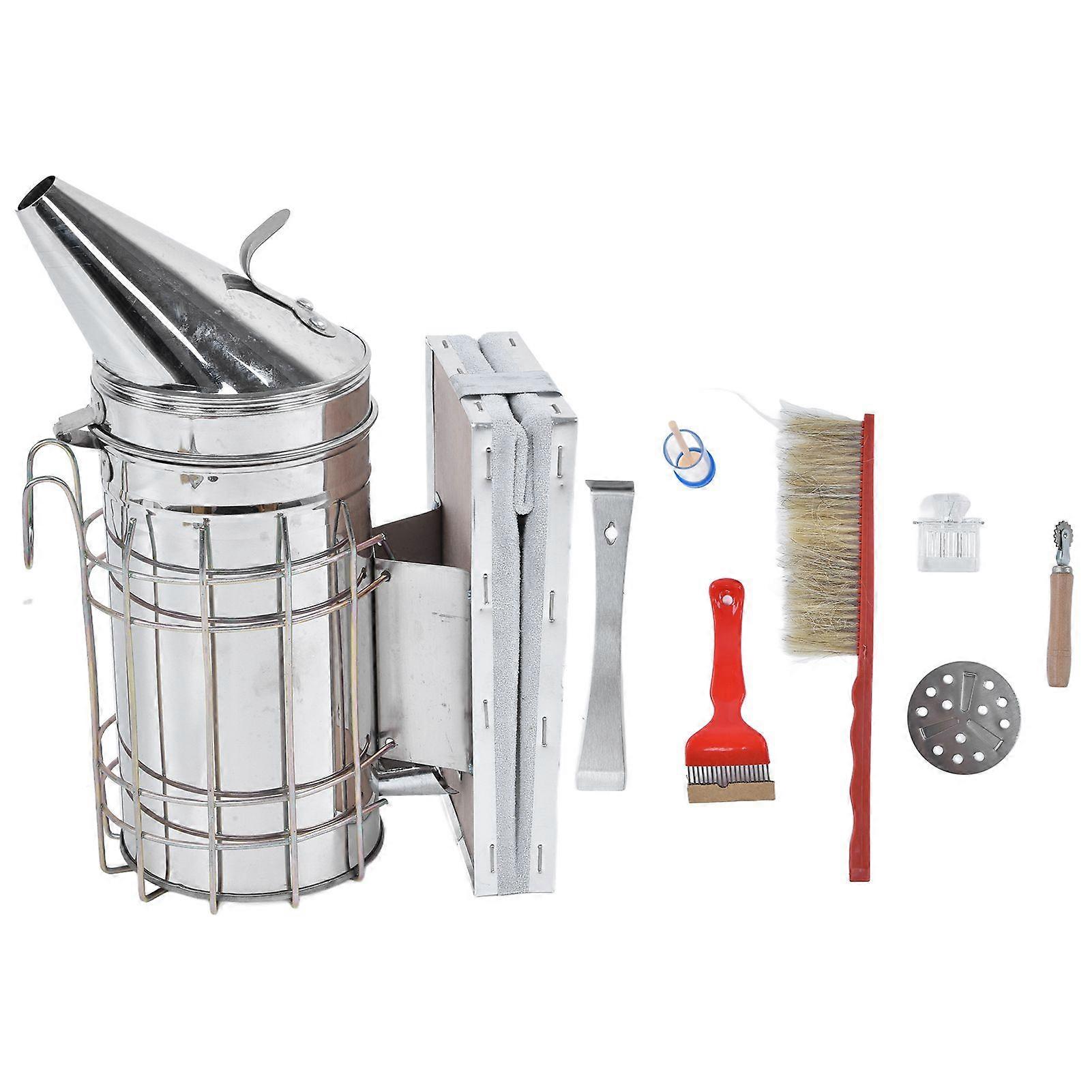 8Pcs/Set Beekeeping Kit Bee Brush Scraper Frame Clip Wire Embedder Beehive Smoker Queen Bee Cage Uncapping Tool