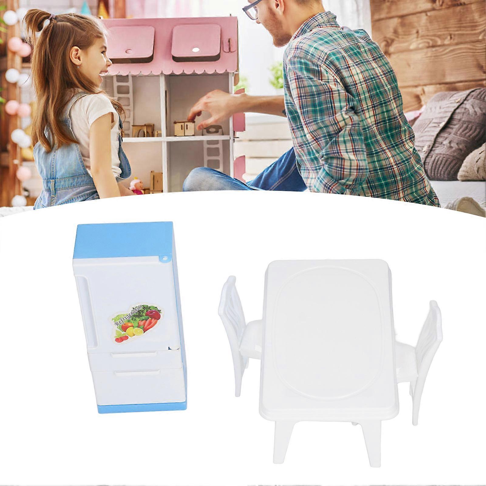 Miniature Dollhouse Refrigerator & Table Set 18x11cm Plastic Toy