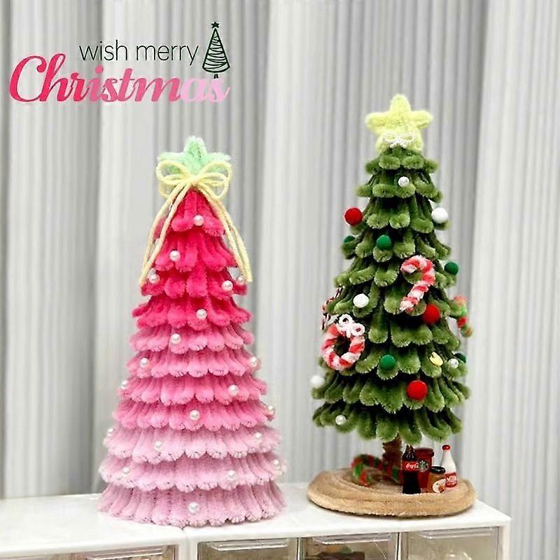 Mini Christmas Tree Desktop Decor with LED Lights String, Christmas Gift Bag Ornament