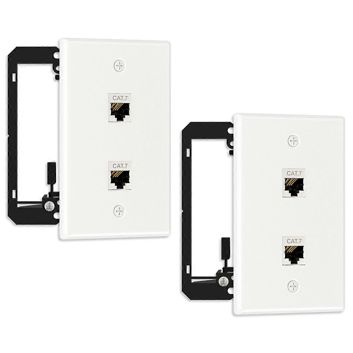 2 Pack Ethernet Wall Plate, 2 Port Wall Plate with Bracket and Cat7 Shielded RJ45 Coupler, Wall Plate