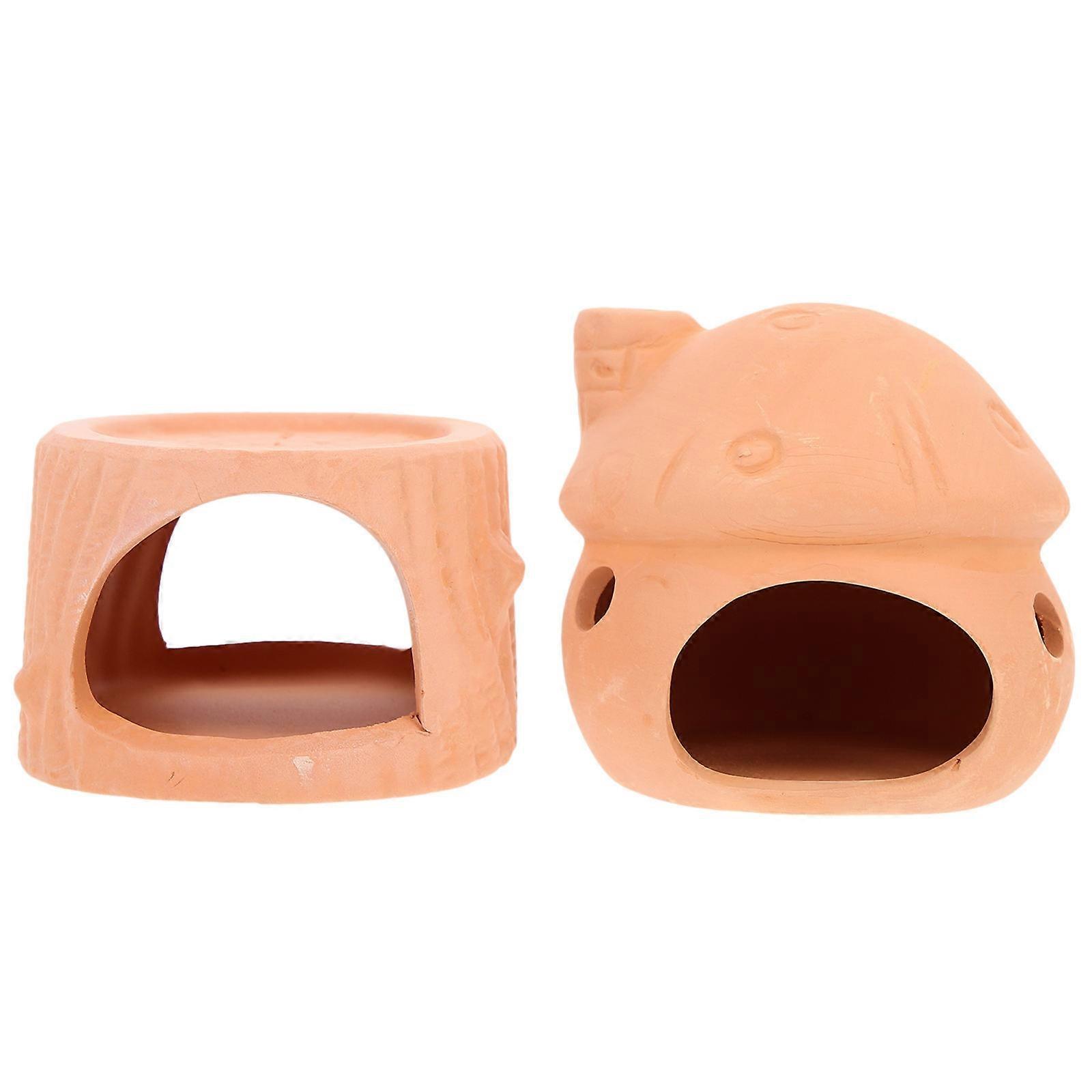 Fish Tank Caves Ceramic Fish Hideout Caves for Breeding 2Pcs Brown