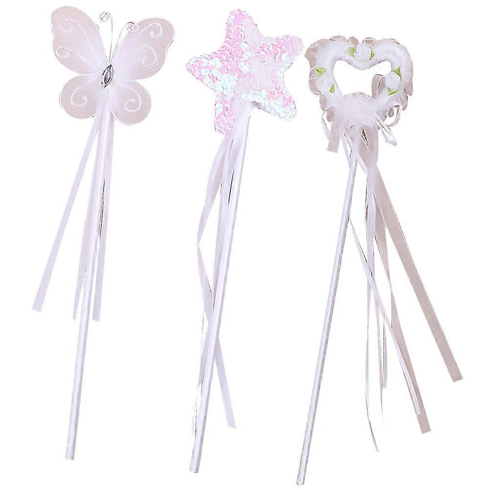 Fairy Wand Angel Stick for Party Play 3Pcs White Magical Wands Set