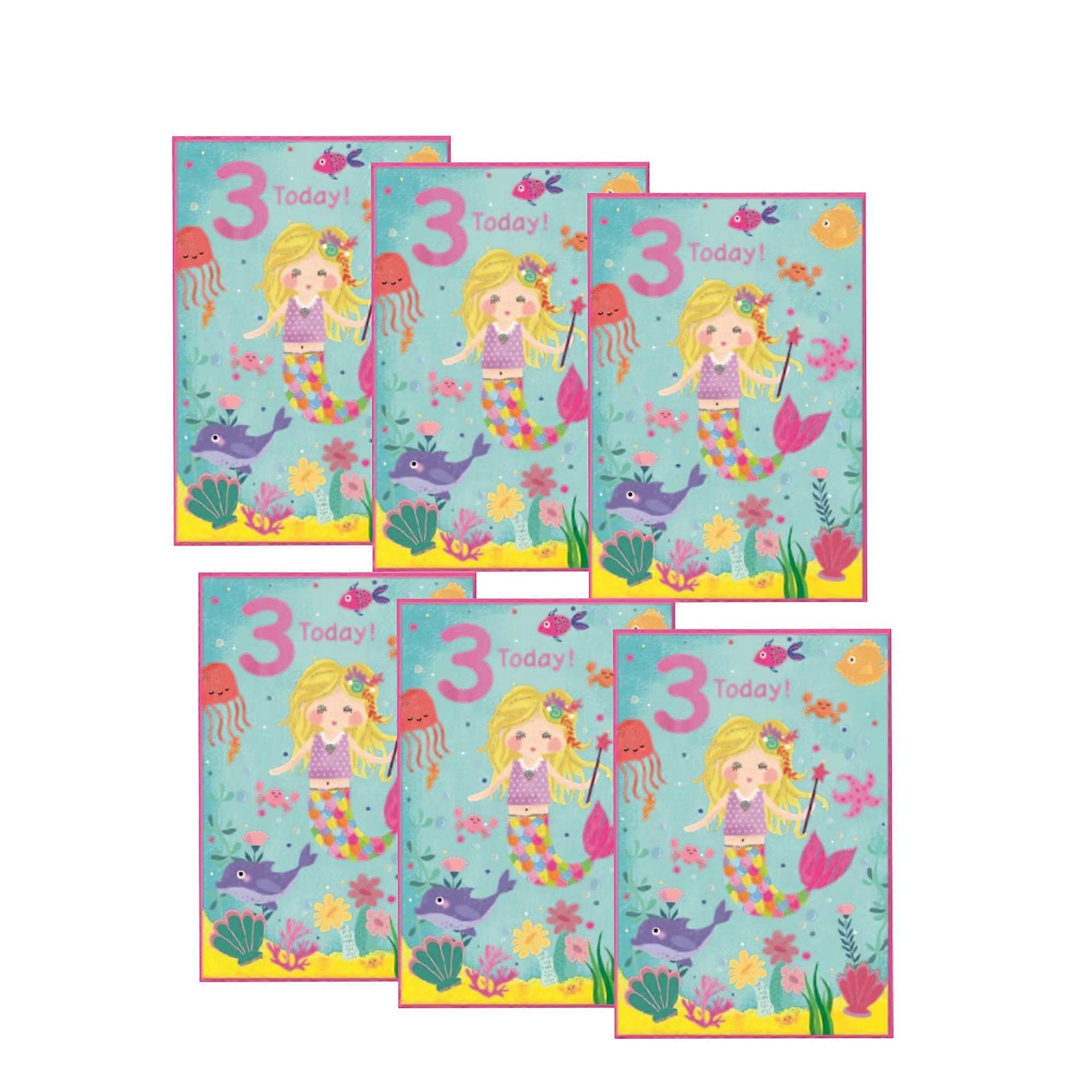 Simon Elvin Mermaid 3rd Birthday Greetings Card (Pack of 6)