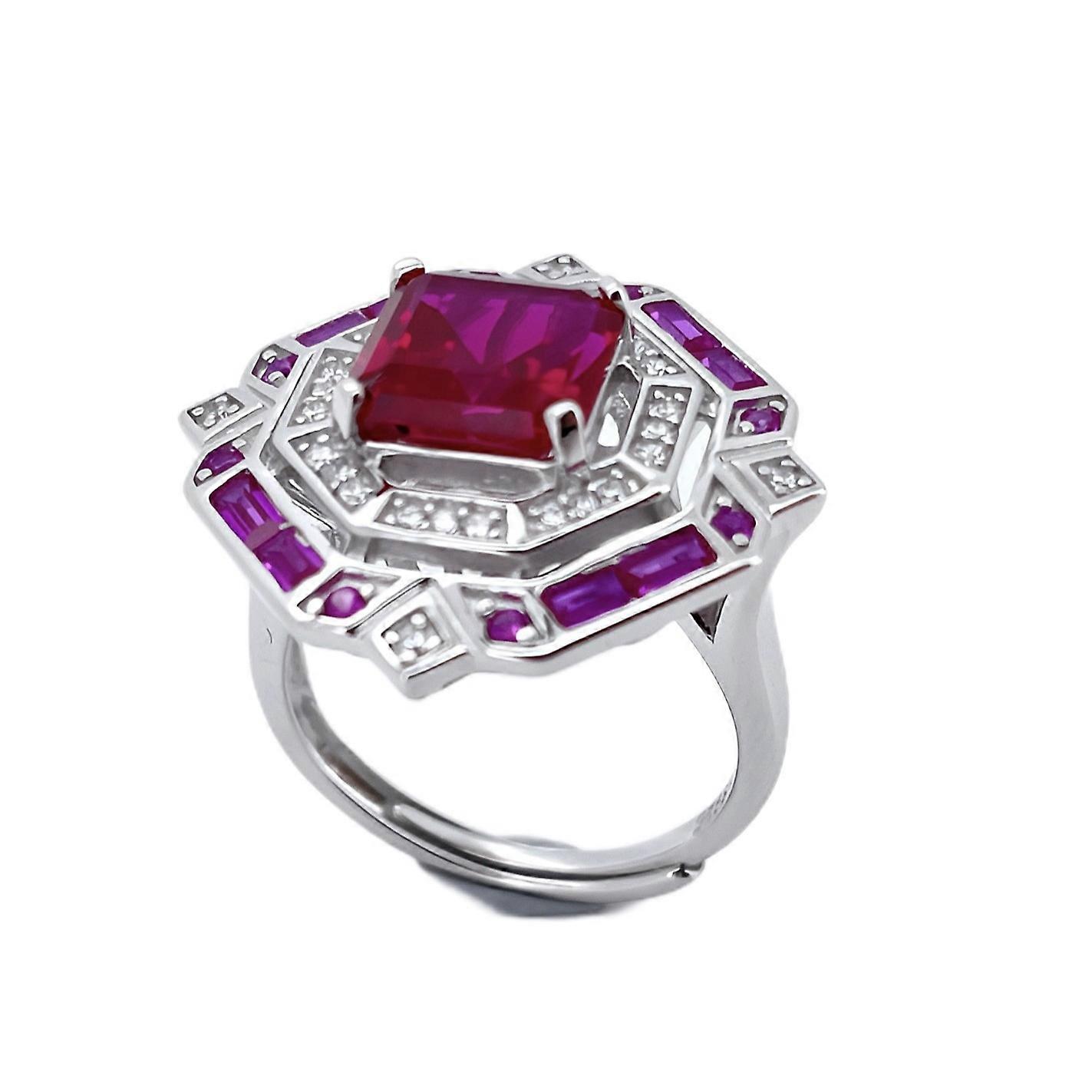 S925 Silver Lab-Created  Ruby Ring Diamond Ring for Women,Adjustable Birthstone Rings
