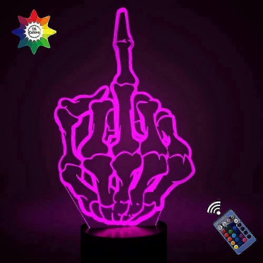 Optical Illusion 3D Middle Finger Night Light 16 Colors Changing USB Power Remote Control Touch Switch Decor Lamp LED Table Desk Lamp Children Kids Ch