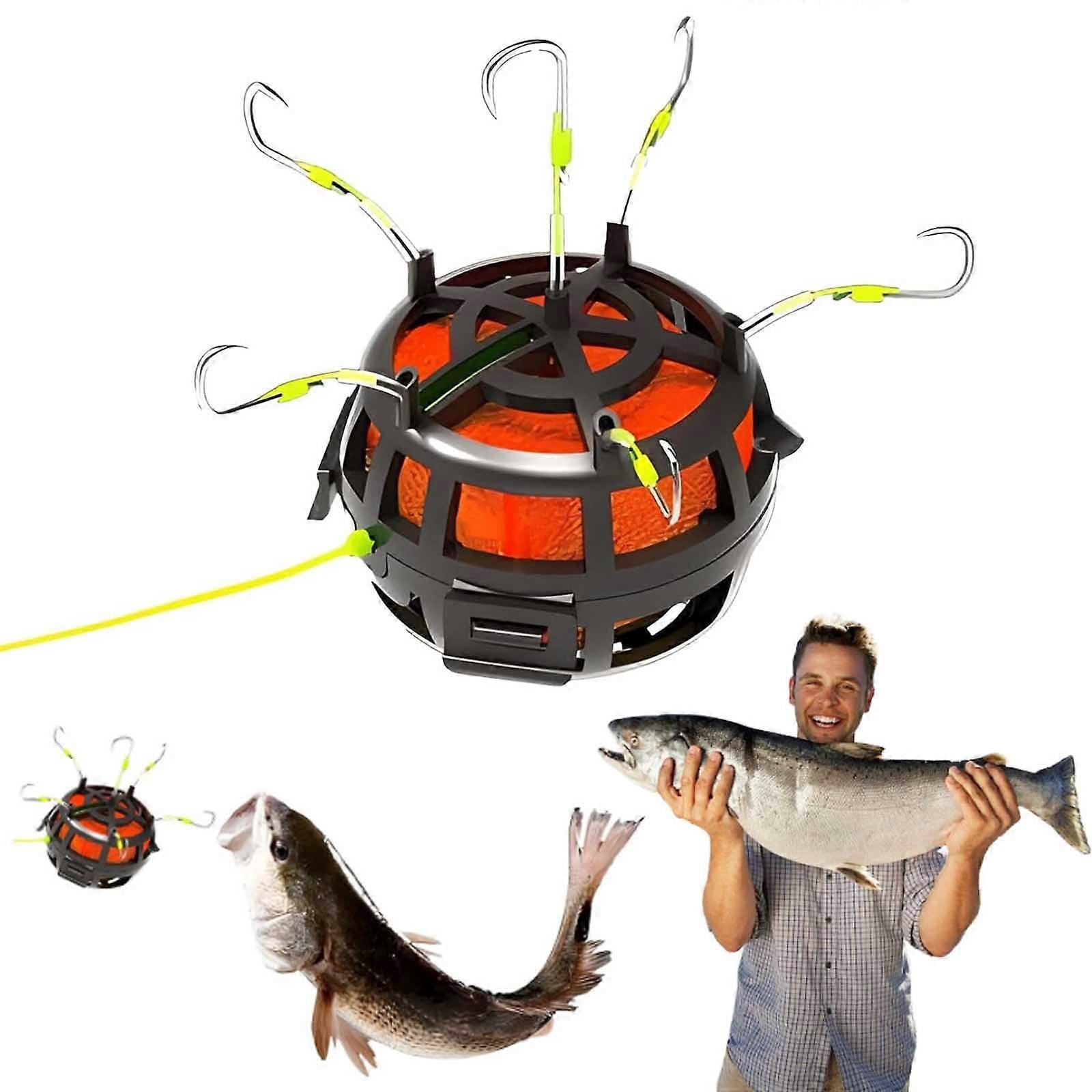 Reverse Bottom Bait Cage 6Hooks Carp Feeder Rig, 360 Degree Rotating Bait Cages, Thicker Bottom Rig For Carp Catfish