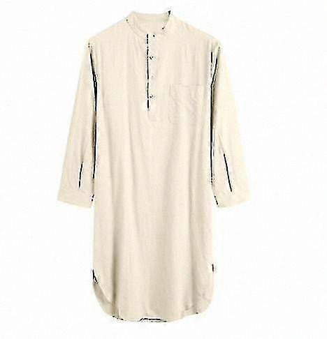 Erkekler Yumuşak Pamuk Karışımı Gecelik Uzun Kollu O-Boyun Pijama Rahat Gevşek Fit Ev Giyim Uyku Gömleği