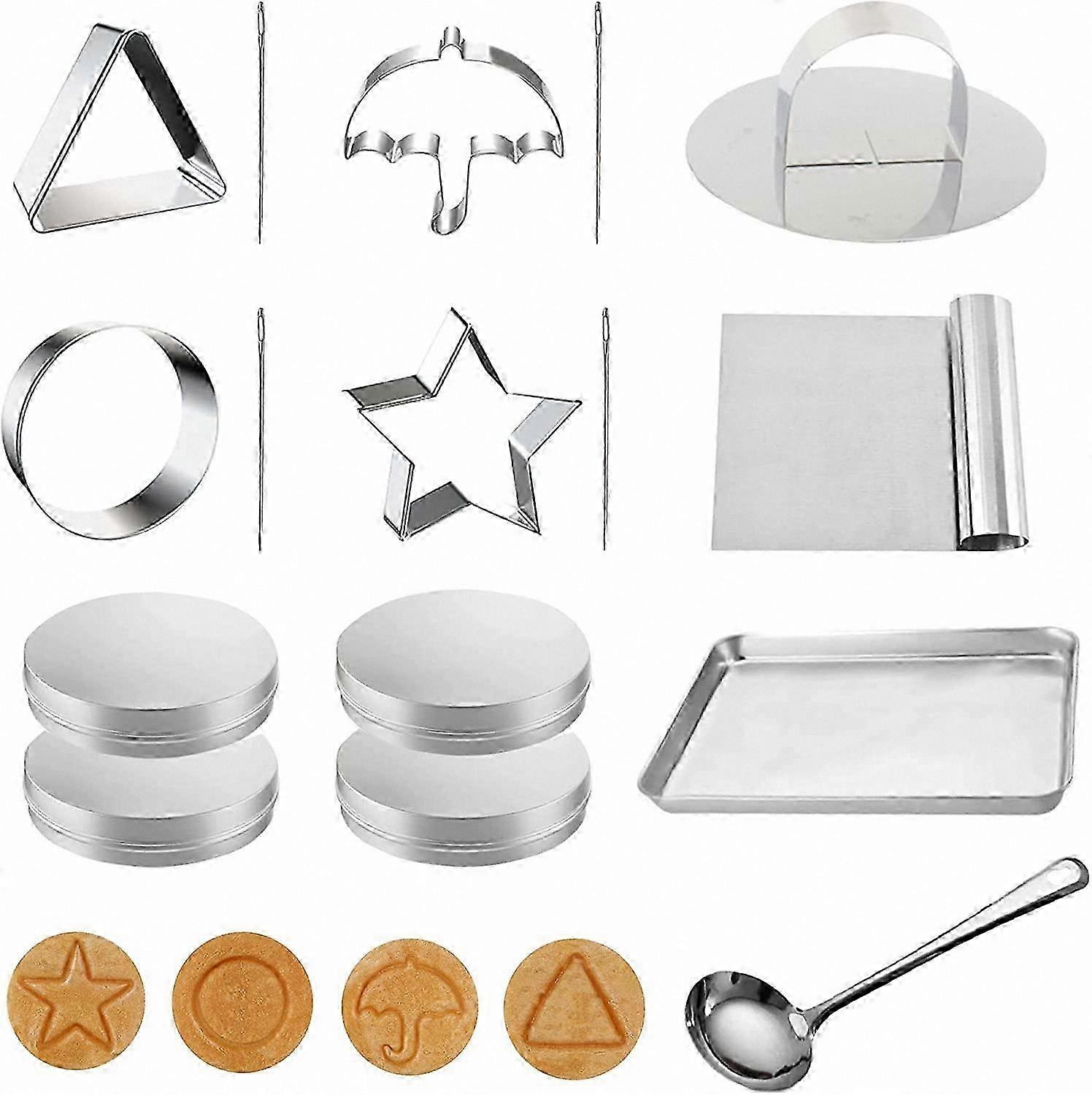 Ensemble d’outils de barbe à sucre bricolage avec couteaux en acier inoxydable, comprend un parapluie, une étoile, un cercle, des formes triangulaires pour la fabrication coréenne de Dalgona
