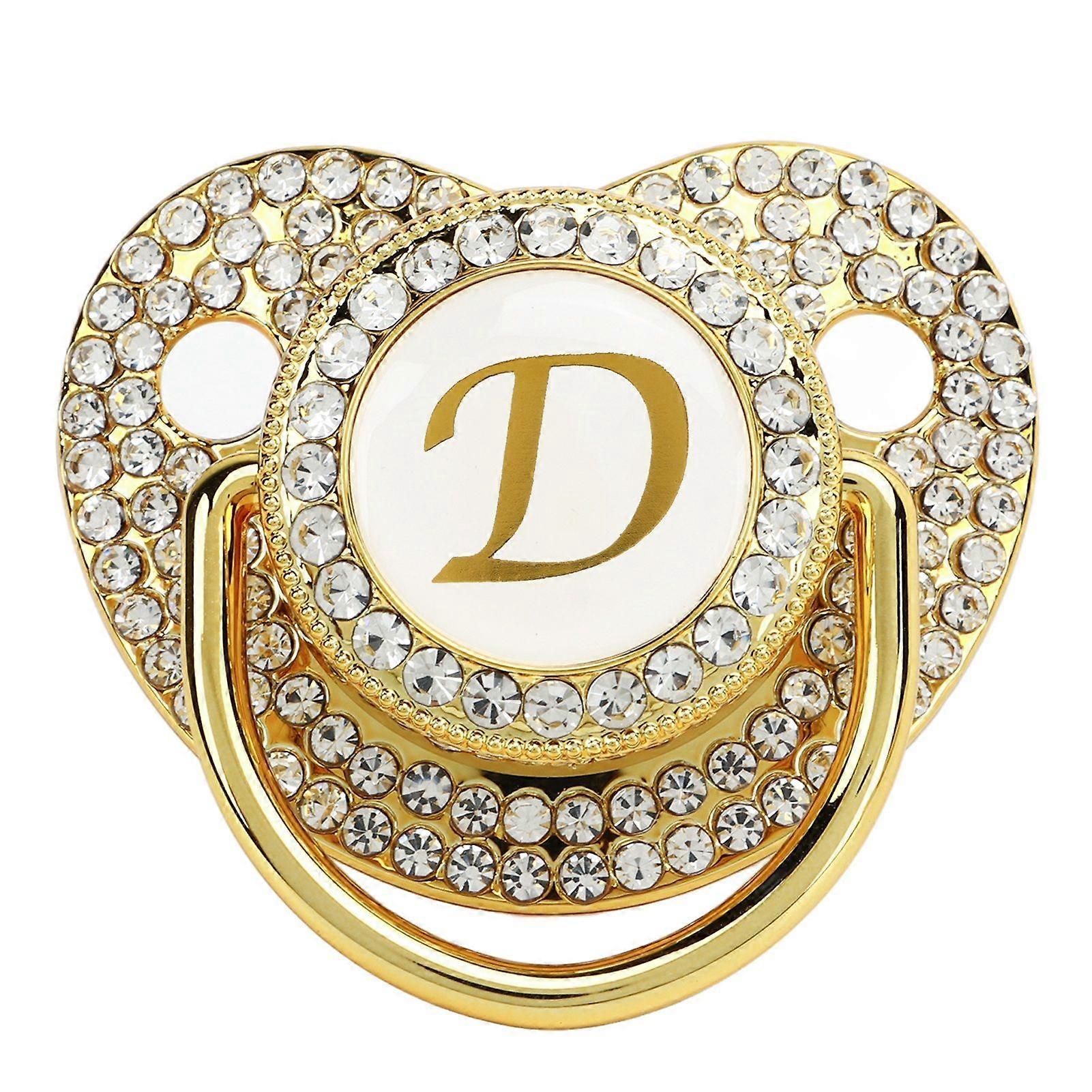 Baby Bling πιπίλα χρυσή πιπίλα κλιπ γράμμα πιπίλα κυρτή πιπίλα με κάλυμμα σκόνης για νεογέννητο γράμμα D