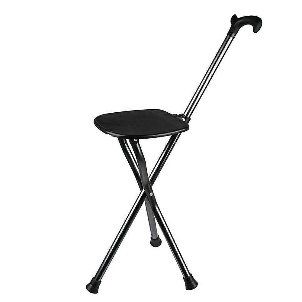 Folding Cane Stool Chair With LED, Lightweight Adjustable Height Travel Crutch, Outdoor Rest Stool For Seniors