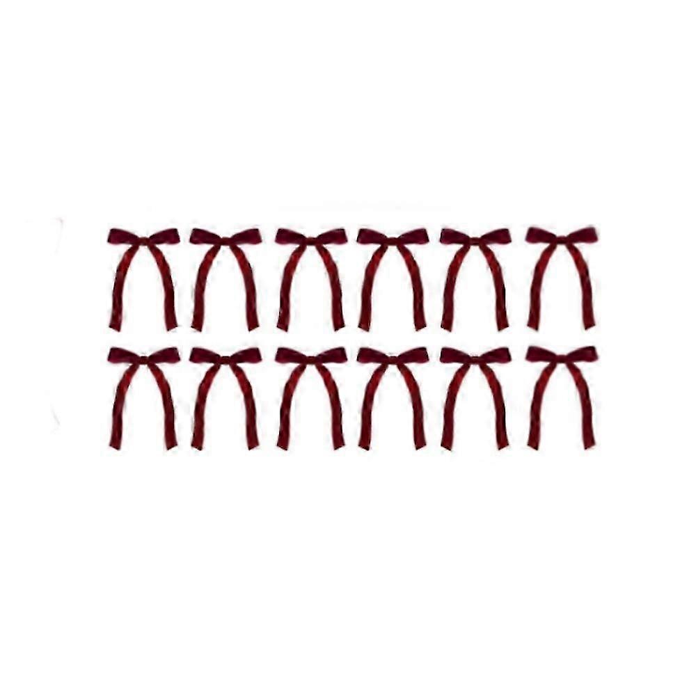 Red Velvet Bows for Christmas Tree Decorations Garland with Twist Ties 12pcs