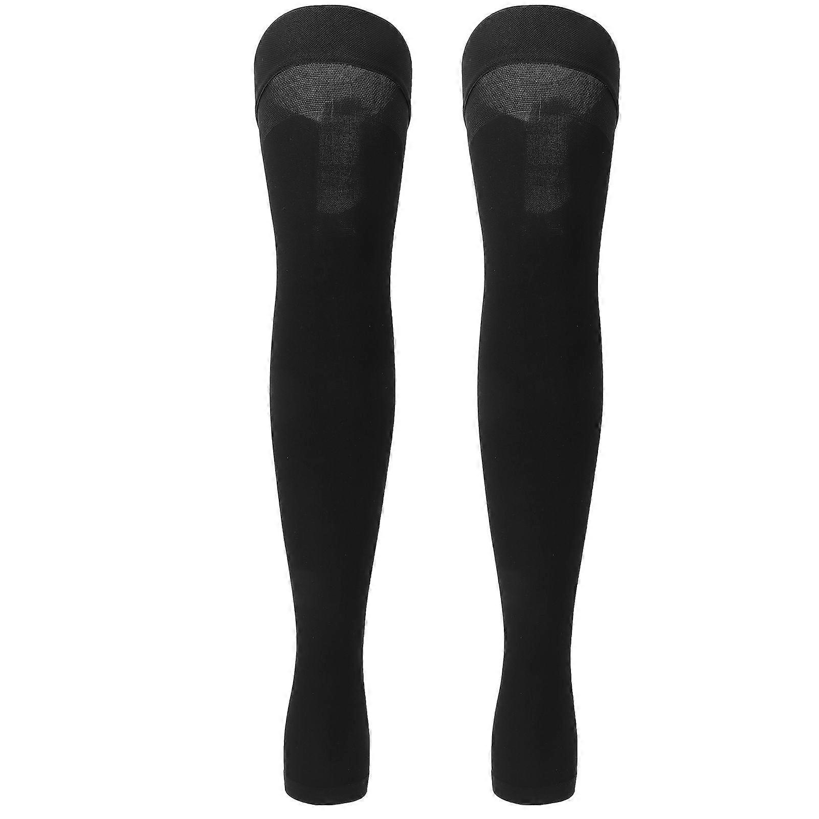 Open Toe Compression Thin Stockings Versatile Thigh High Mercerization Socks BlackL