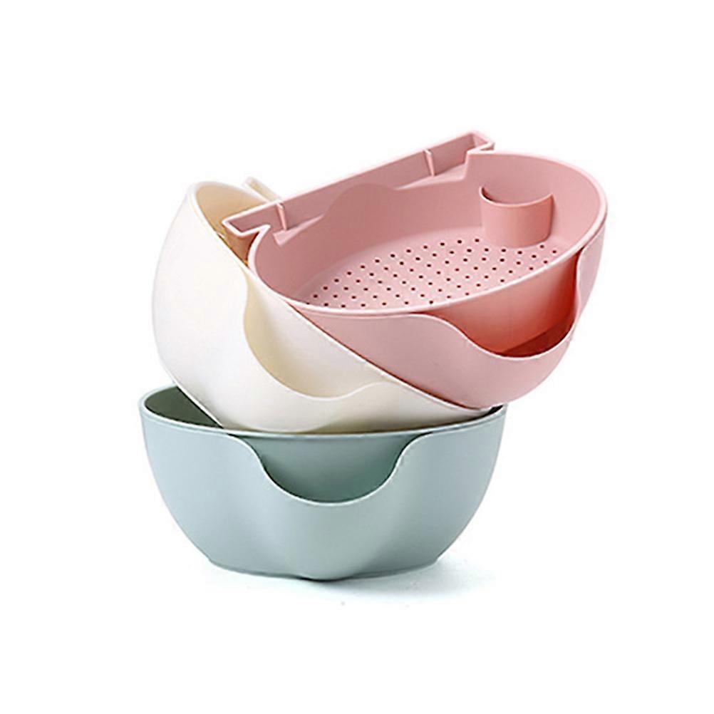 Double Layer Fruit Bowl for Kitchen Use with Detachable Drain Basket Beige