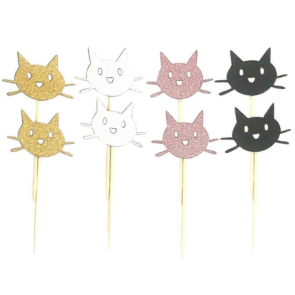 Egg Cake Insert Card Cake Topper for Decoration 24Pcs Assorted Color Cat Shape