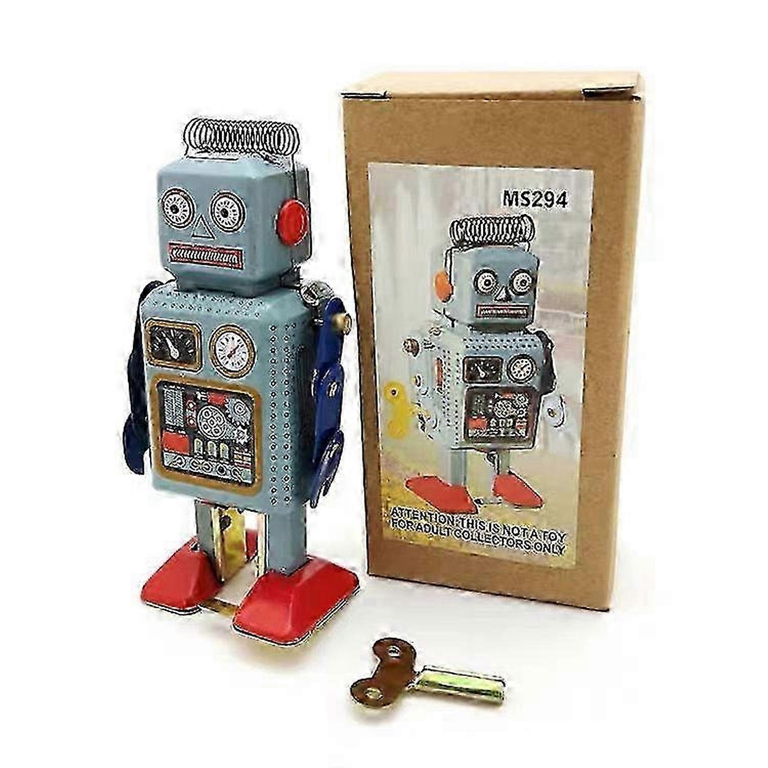 Drumming Robot Wind Up Walking Robot Iron Metal Toy Figures Clockwork Walking Toy Retro Style Fun Play