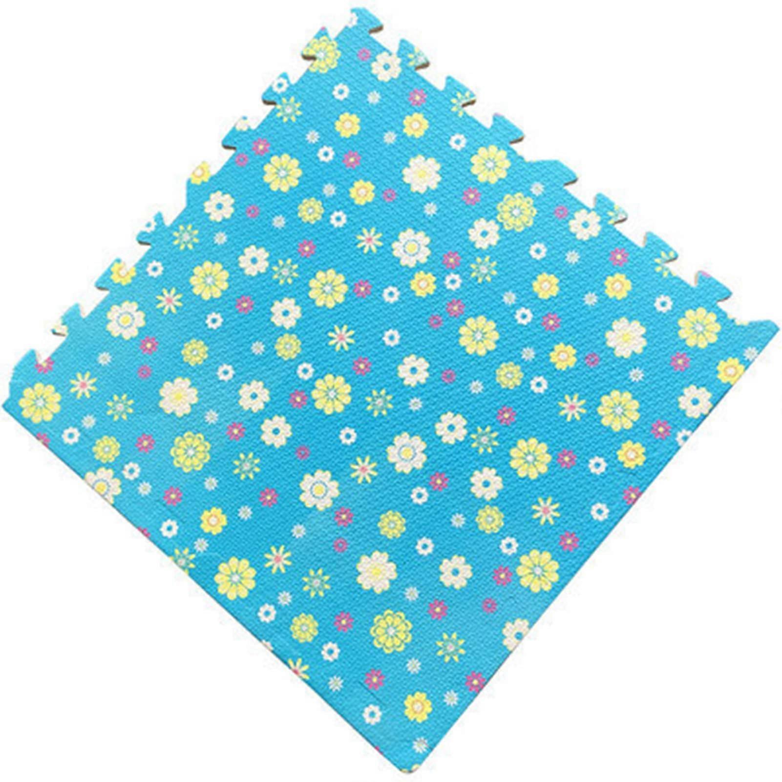 Interlocking Foam Carpet Tiles 16Piece EVA Foam Puzzle Floor Tiles For Home Gym Workouts Blue Flower