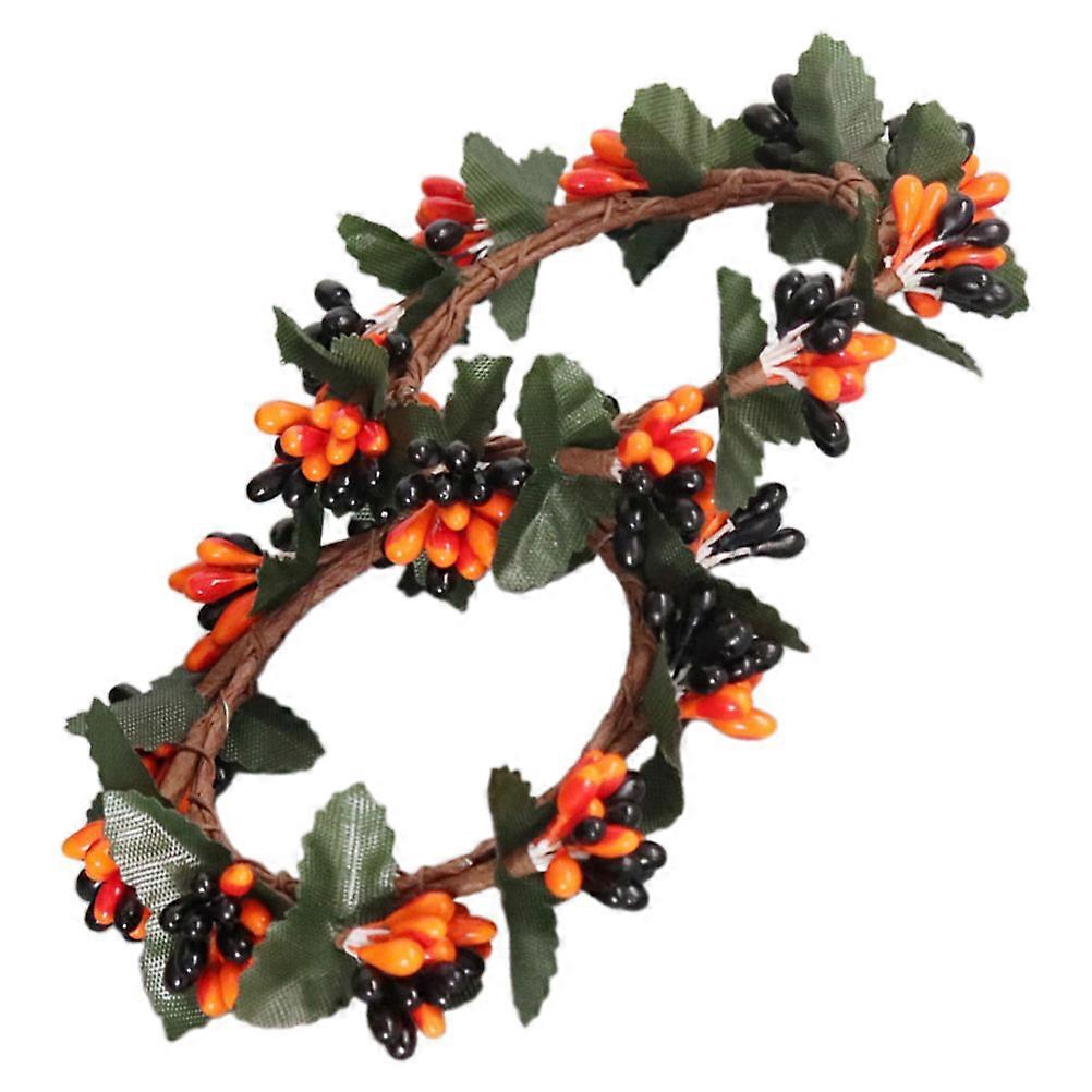 8Pcs Candle Rings Wreaths for Spring Decoration Artificial Berry Decor