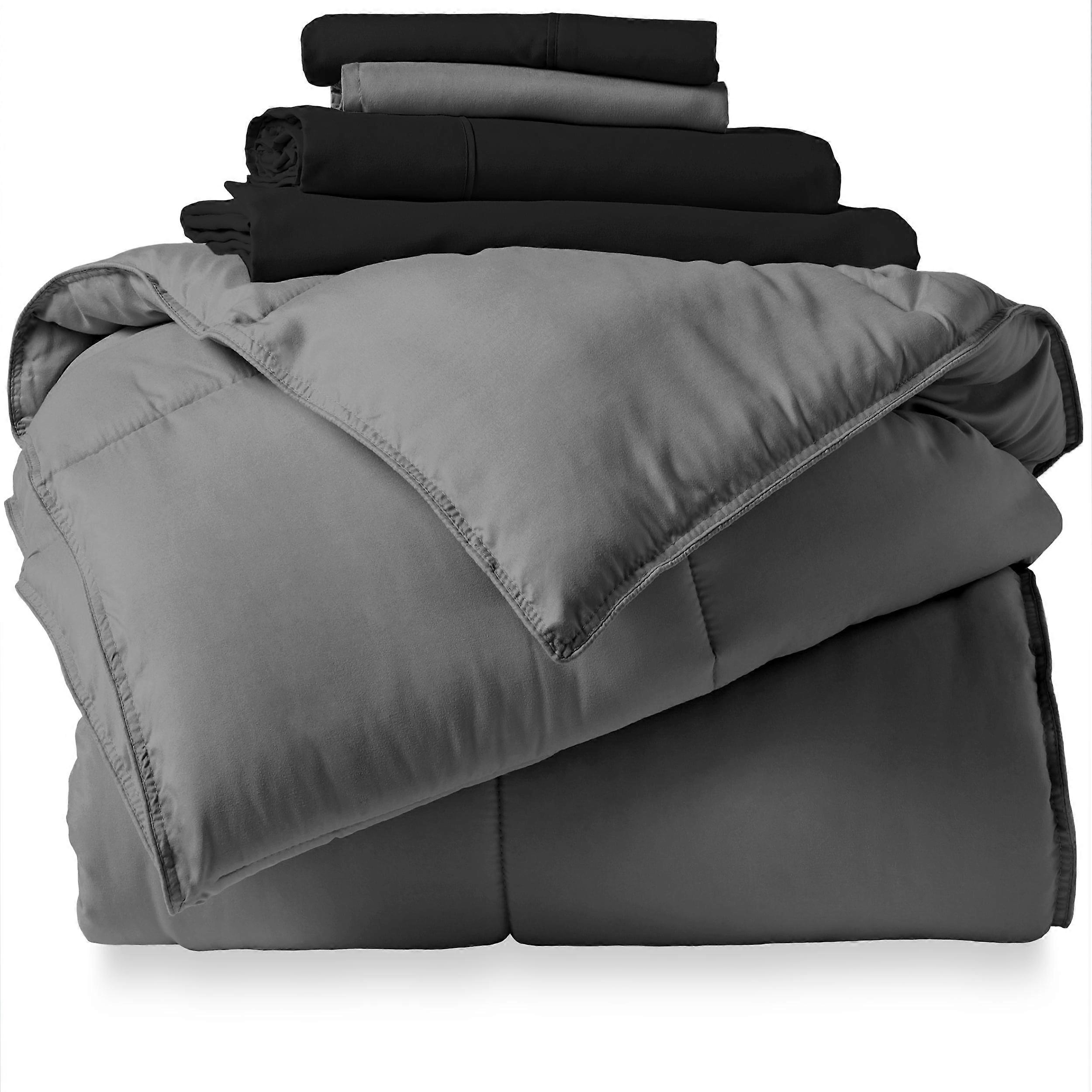 Bare Home Microfiber 5-Piece Gray and Black Bed in a Bag, Twin XL