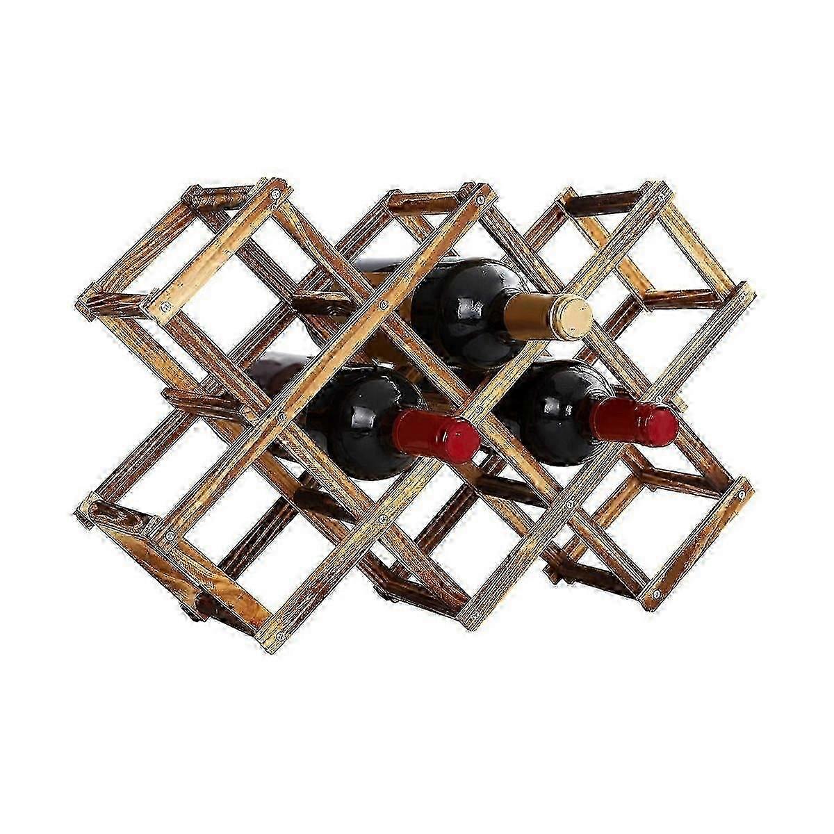 10 Bottles Capacity Foldable Free Standing Wooden Wine Rack Countertop Wine Racks,Storage Wine Rack