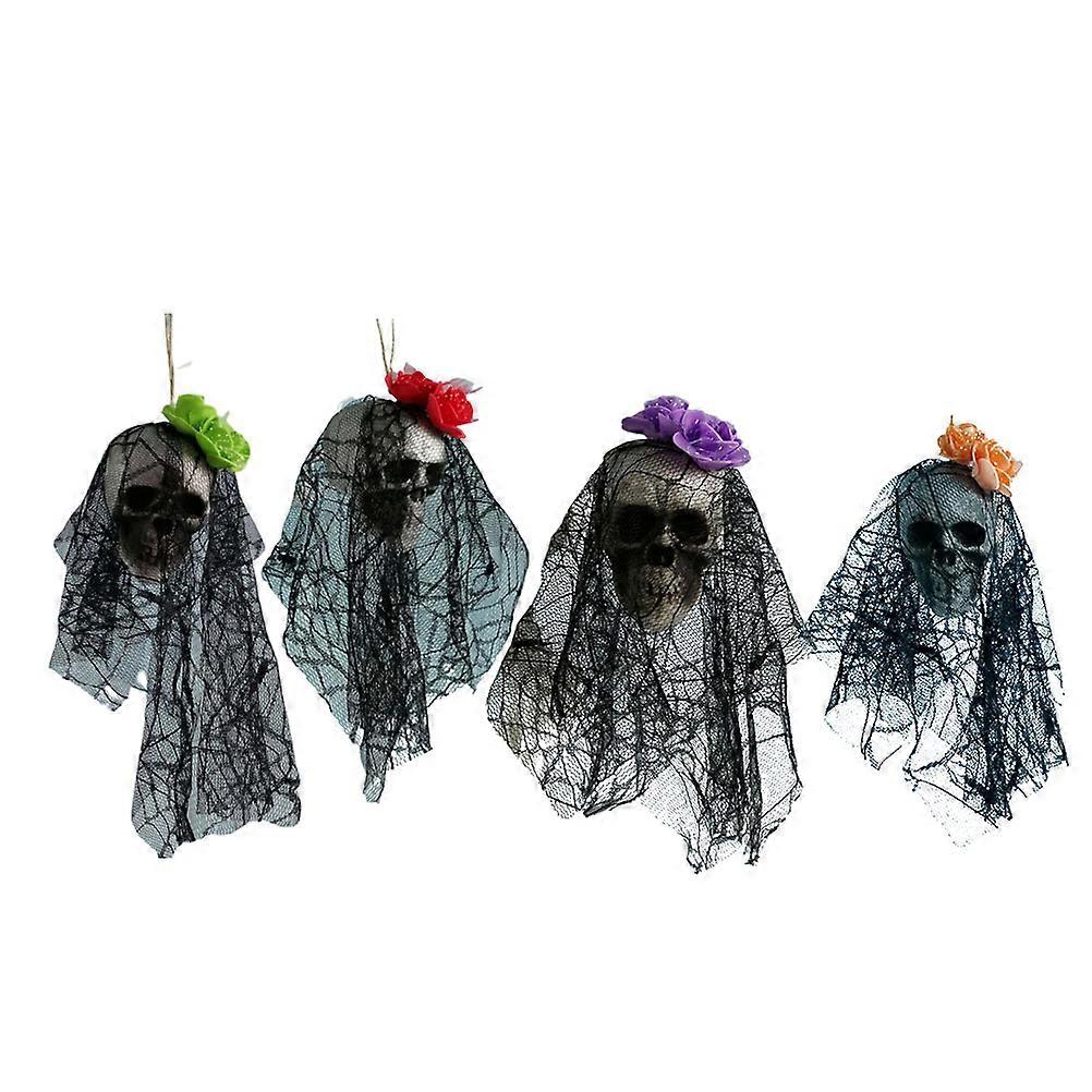 Hanging Halloween Skull Ornaments for Festival Use 4Pcs Assorted Color Pack