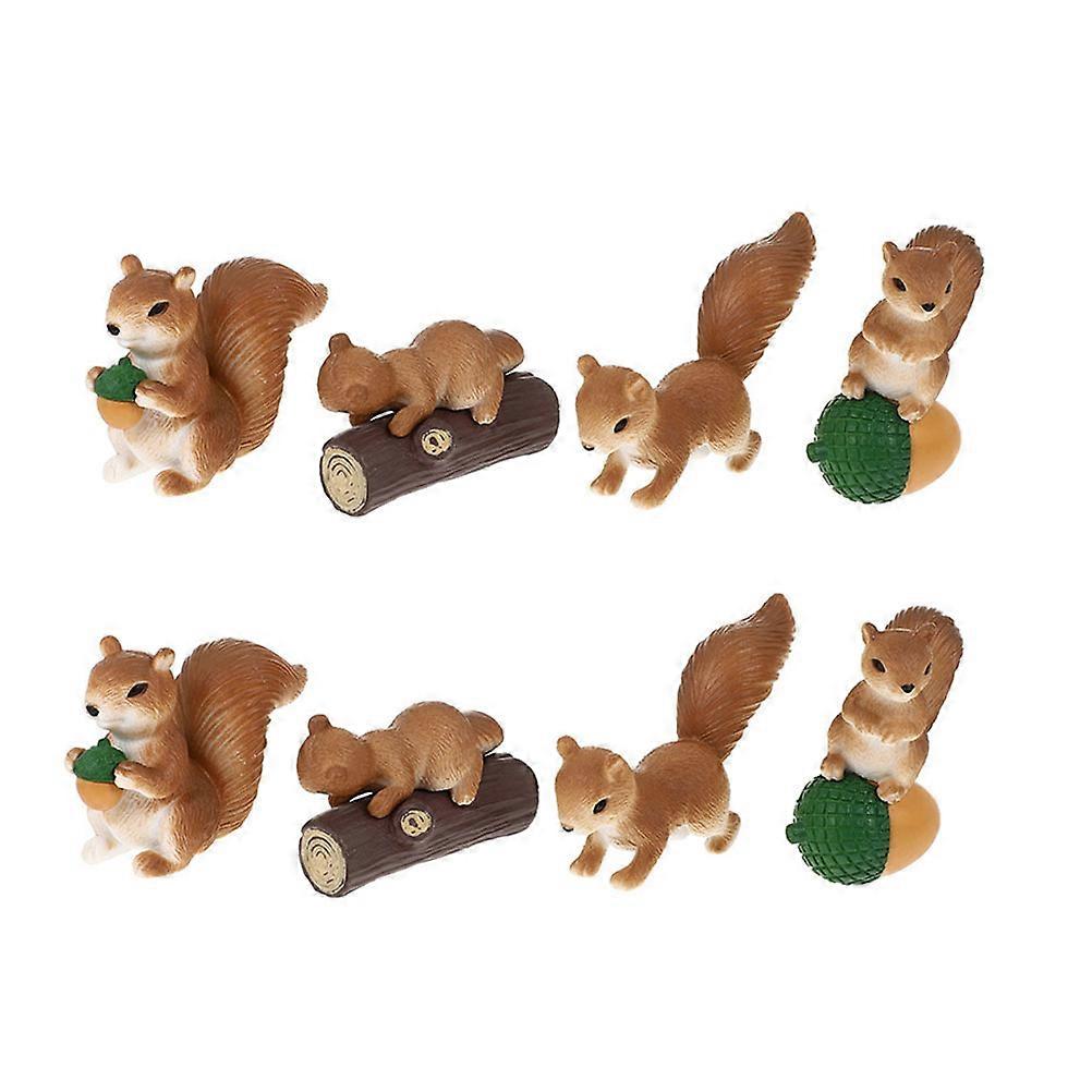 Micro Garden Adorn Miniature Squirrel Statue for Decor 8Pcs PVC