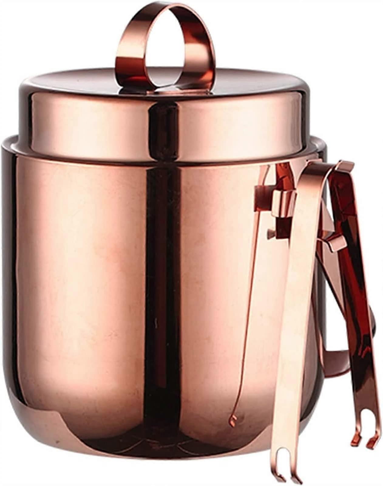 Ice Bucket DoubleWalled Stainless Steel Insulated, 1.5L/1L Capacity, Includes Ice Tongs And Lid, Comfortable Handle