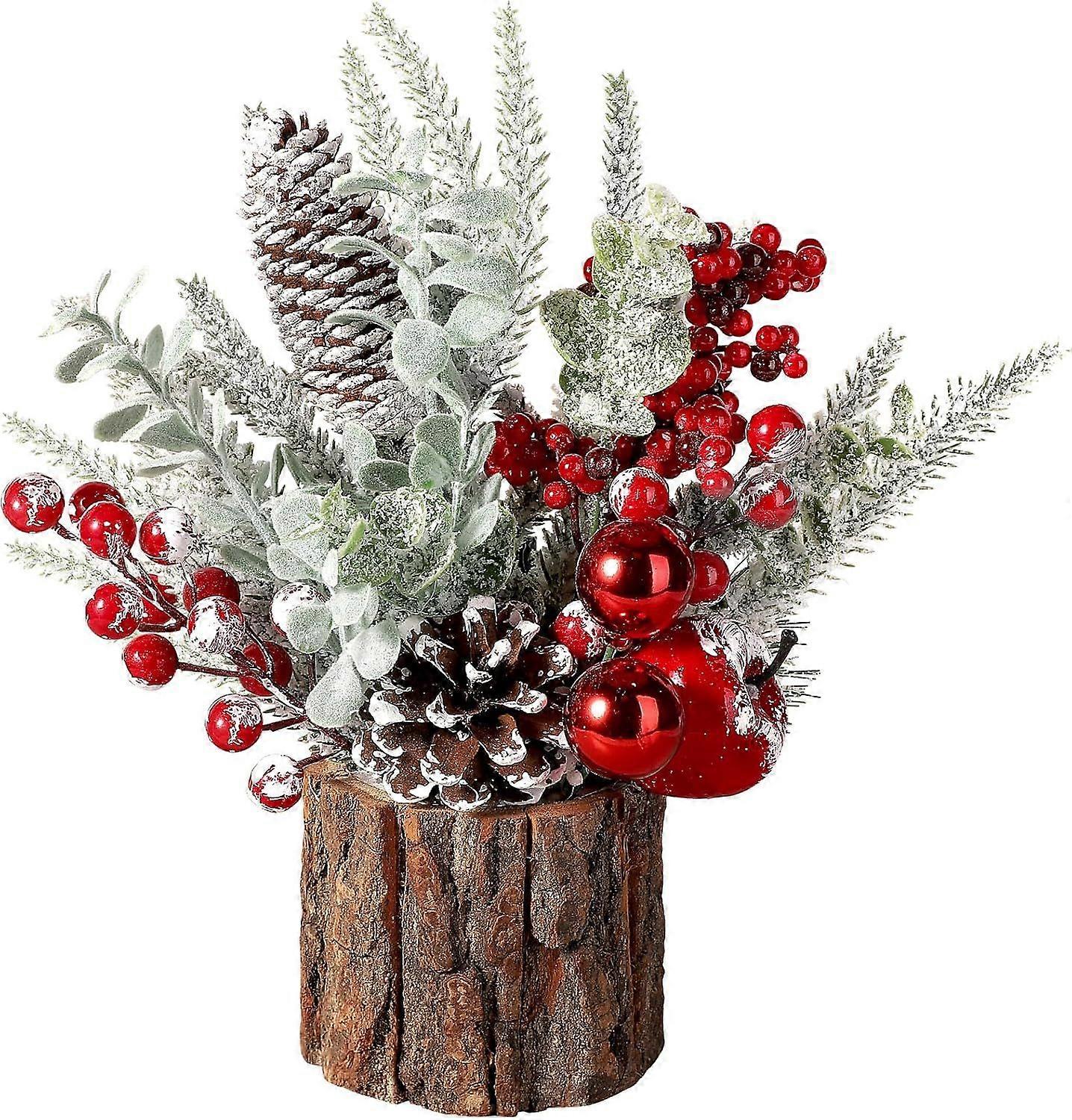 Small Artificial Christmas Tree with Ornaments (Pine Cones & Berries) - Tabletop Xmas Tree for Indoor/Outdoor Home Party Decor