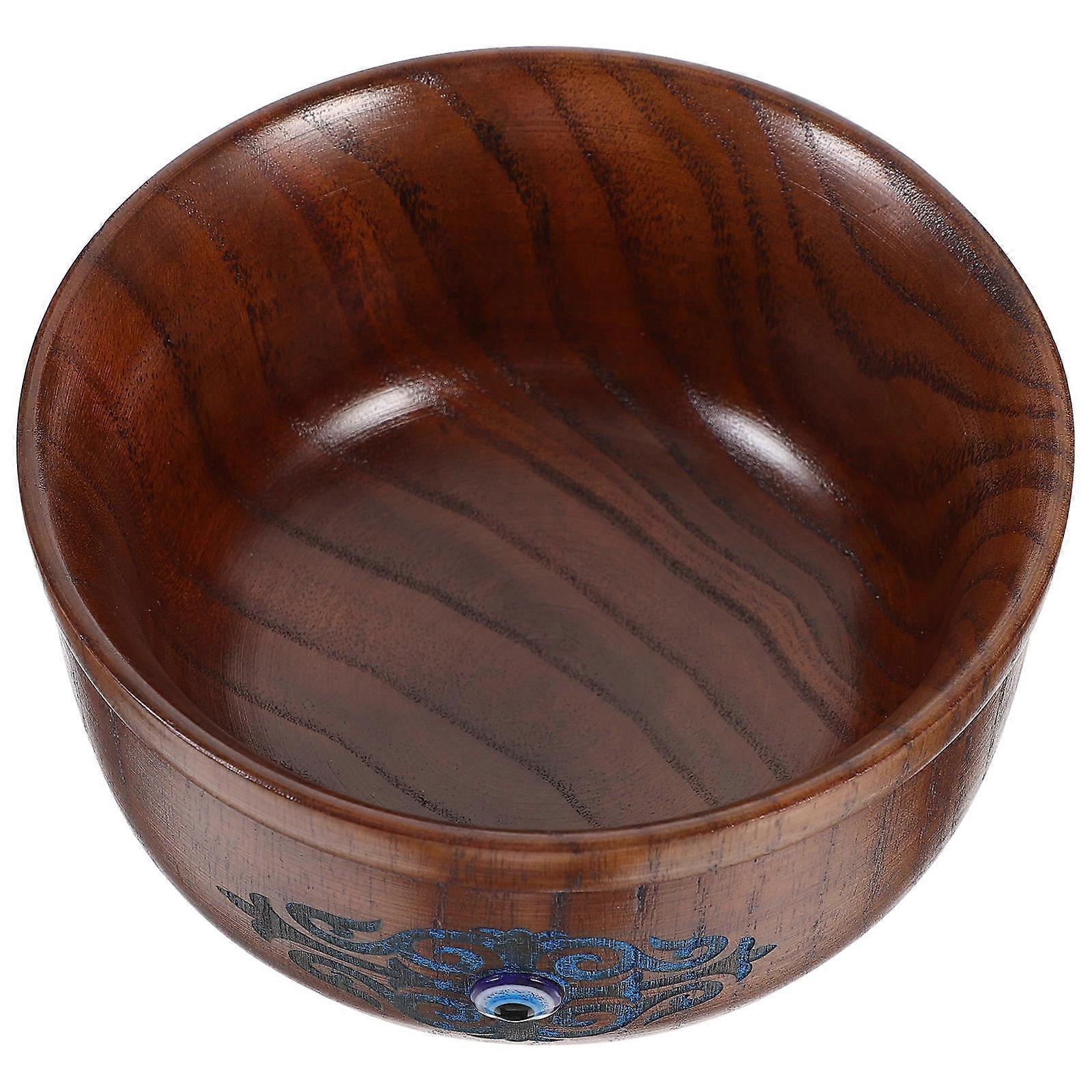 Wooden Food Bowl with Evil Eye Pattern for Storage Use