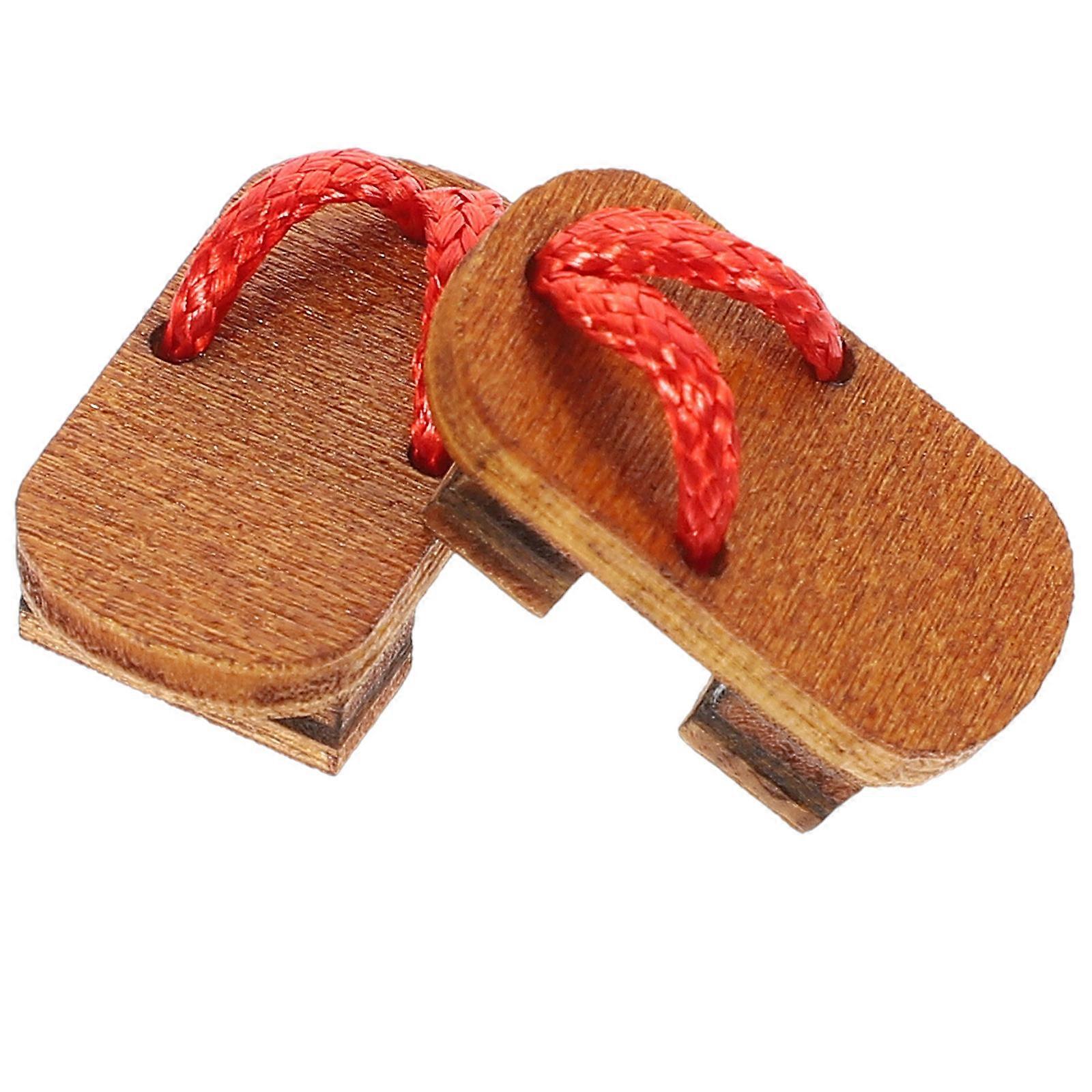 Mini Wooden Clogs for Doll Decoration 1Pair Made of Wood in Japanese Style