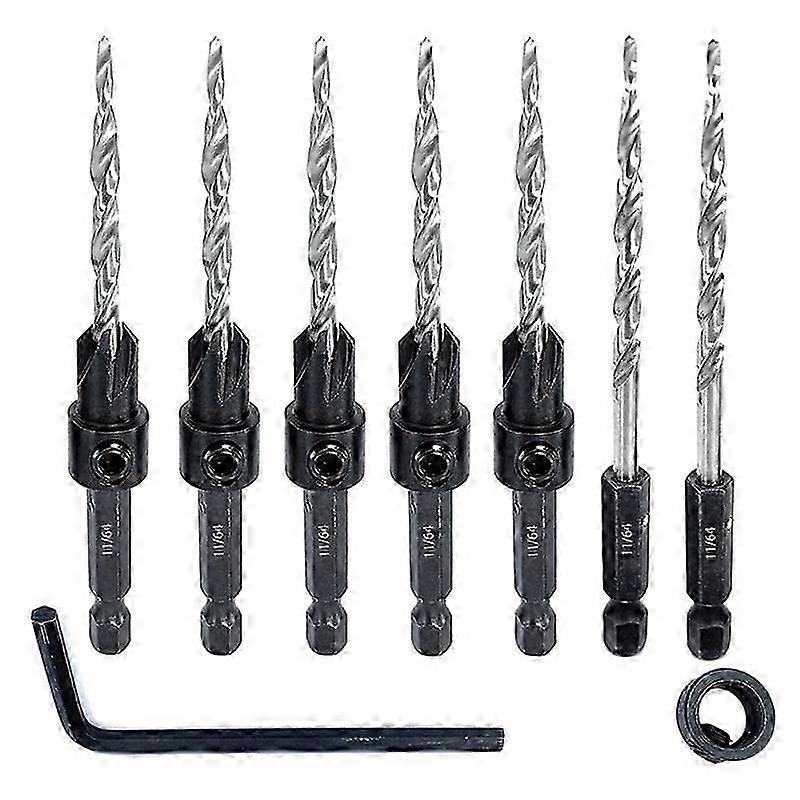 5Pcs Wood Countersink Drill Bit Set with 2Pcs Counter Sinker Replacement Tapered Drill Bit for Drill