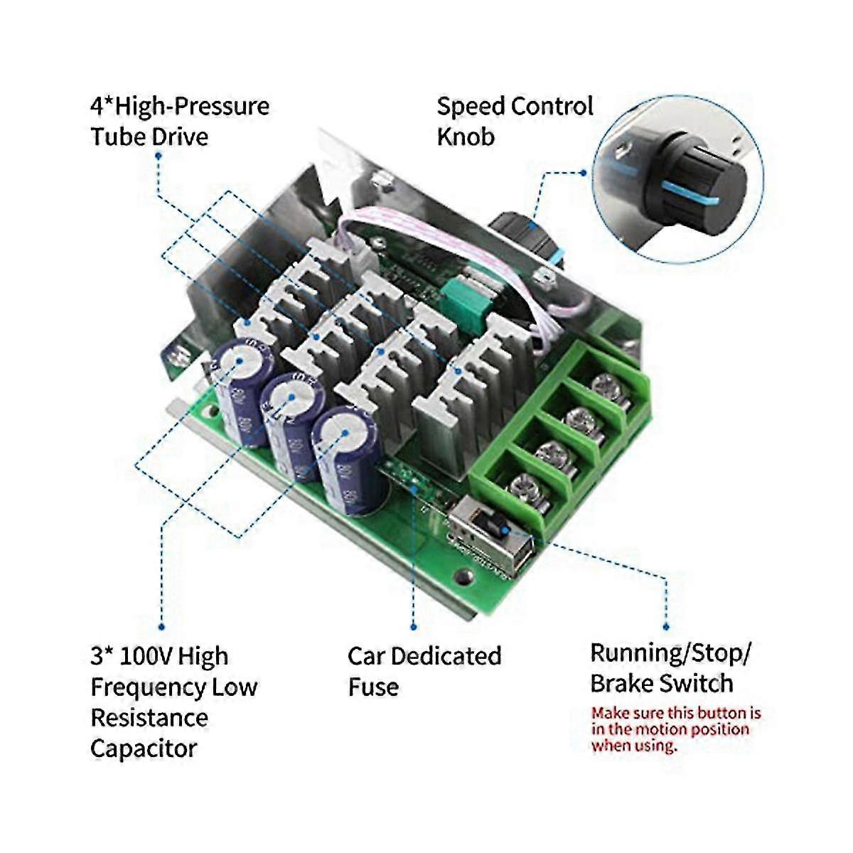 DC Motor Speed Controller PWM Controller, 7-70V 30A Adjustable PWM Motor Speed Regulator 12V 24V 36