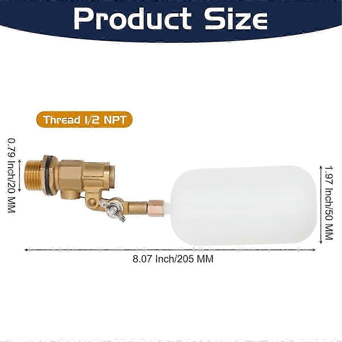 2 Pack Water Float Valve 1/2 Inch, Brass Float Ball Float with Adjustable Arm, Automatic Fill and Control Water Level