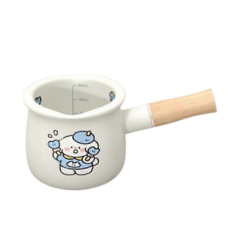550ml Enamel Coffee Milk Pot With Wooden Handle Saucepan Cookware For Oatmeal Butter Cooking Pan Non Stick Gas Stove Induction