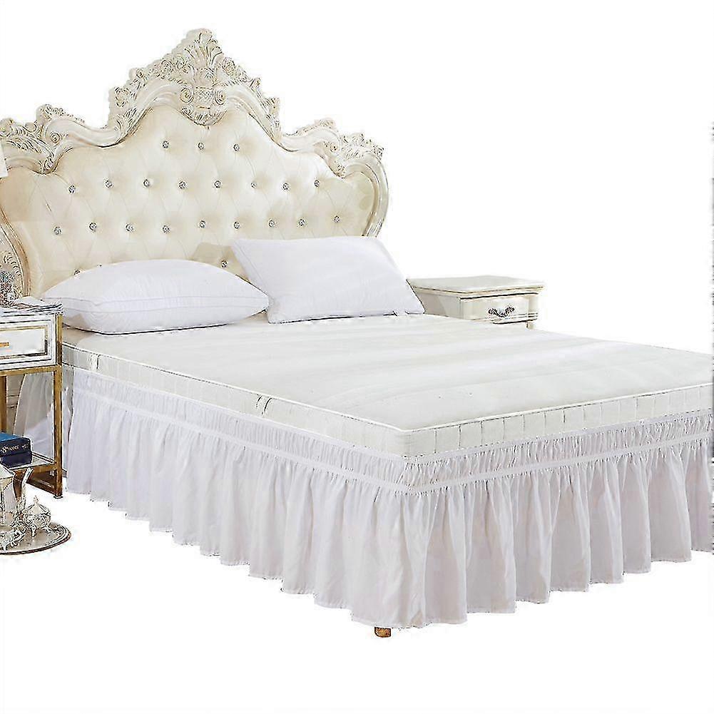 Elastic Polyester Bed Skirt Ruffle Easy Fit Spread Cover Valance (Queen)