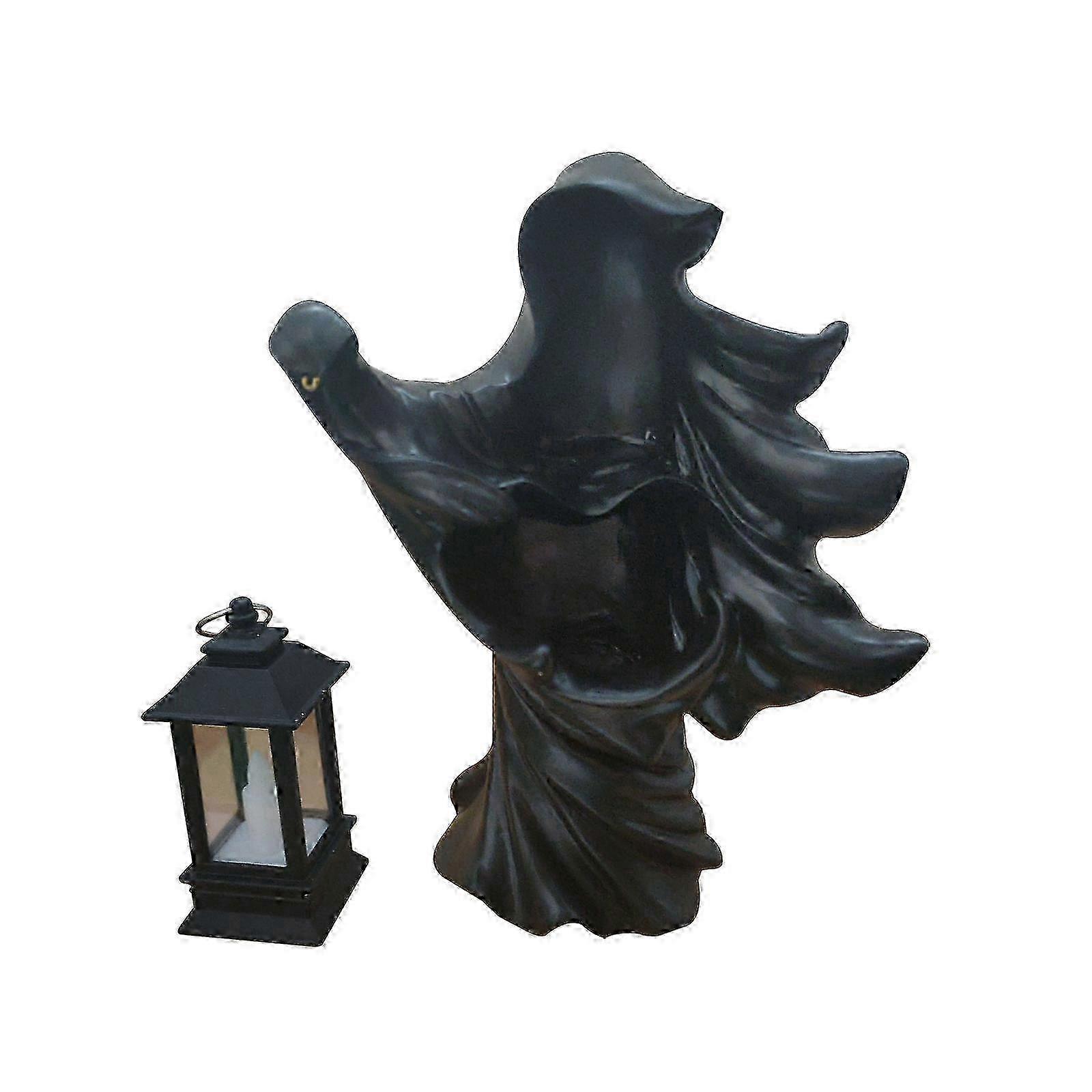 Ghostly Halloween Resin LED Lantern with Translucent Figure