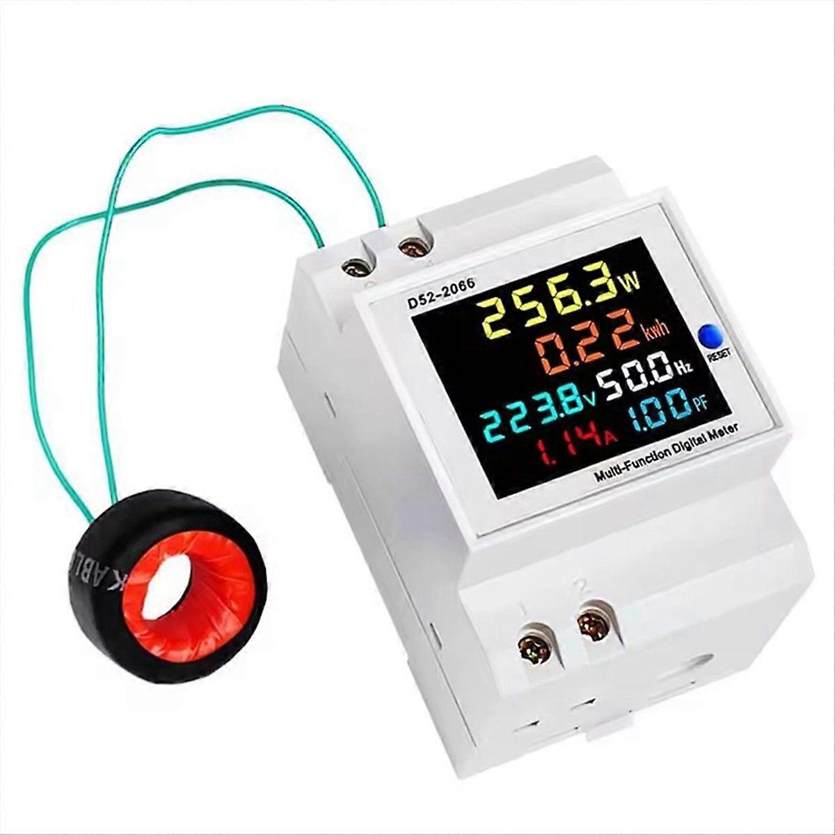 D52-2066 Energy Meter Din Rail Electricity Usage Monitor 100A Voltmeter Ammeter Watt Kwh Frequency