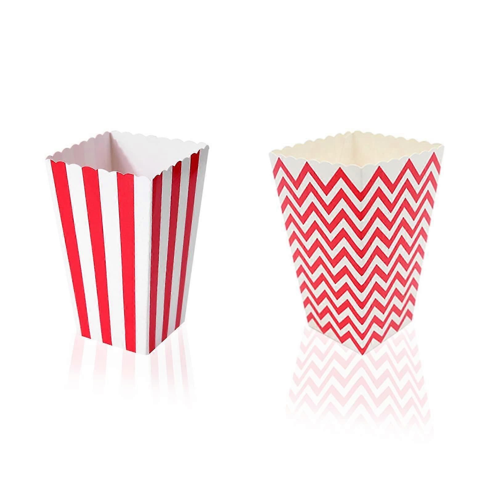 Popcorn Boxes, 20 Pack Popcorn Bags Cardboard Candy Container, Red White Striped Wave Cardboard Movie Style Popcorn