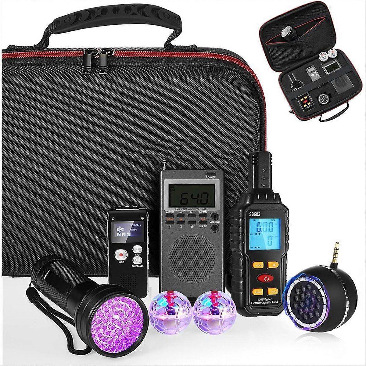 8Pcs Equipment Kit,1 Emf Meter 1Case 1 Voice Recorders 1 Flashlight 1 Speaker 2 Motion Light Up Cat