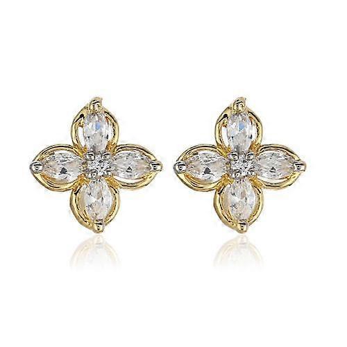 Позолоченные женские серьги-гвоздики Estele с американскими бриллиантами и цветком
