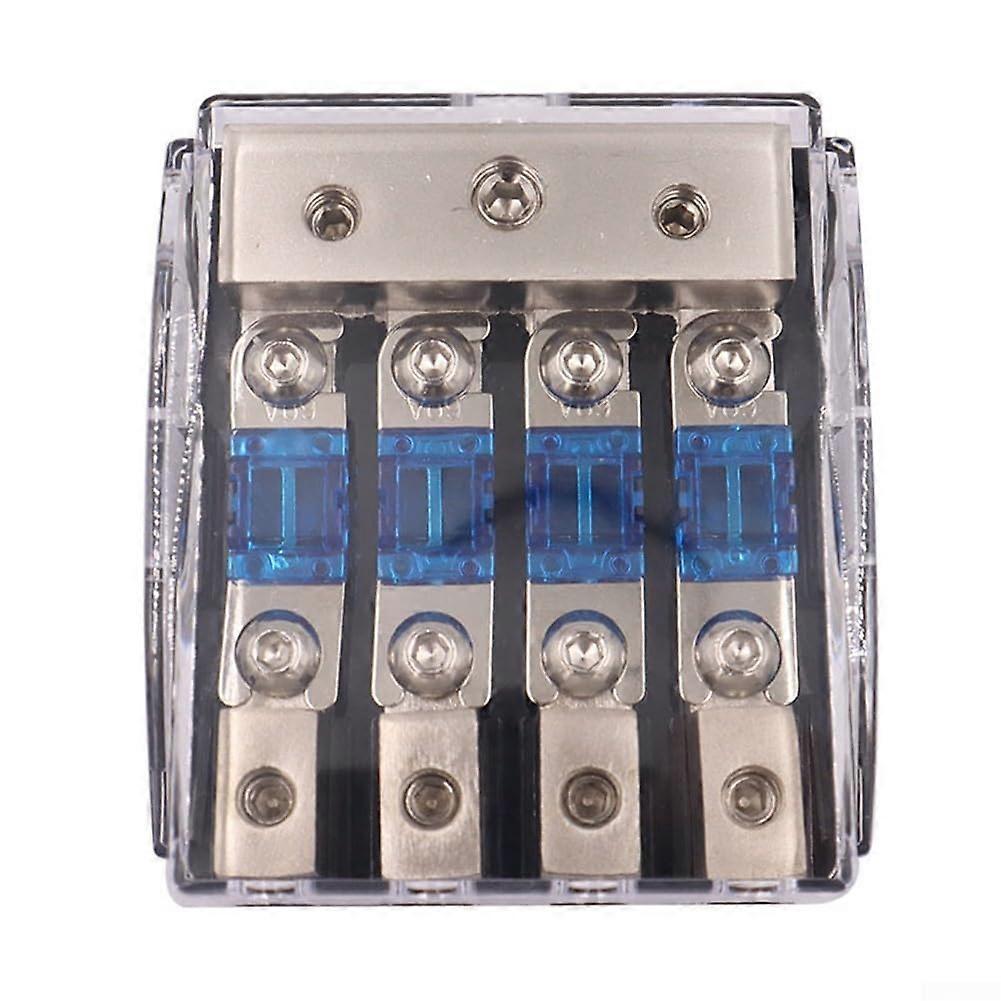 Car Audio 3 Way Mini Blade Fuse Holder, Aluminum Power Distribution Block with 0 Gauge Input, Two 4 Gauge Inputs and 8 Gauge Outputs (4 Way)