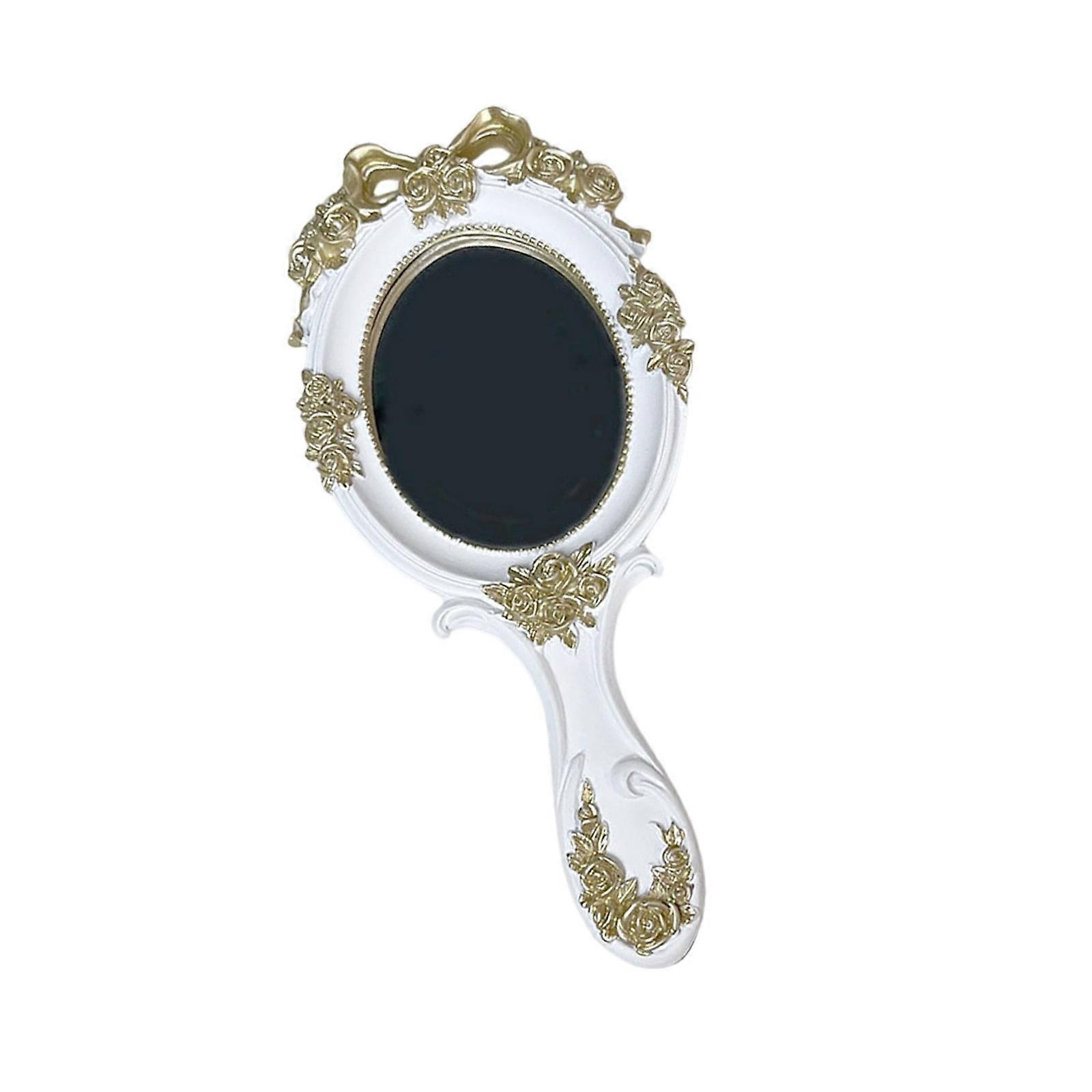 Old Styles Handheld Beauty Mirror Durability Resin Frame Clear Reflection Portable Solution For Makeup Enthusiasts  White