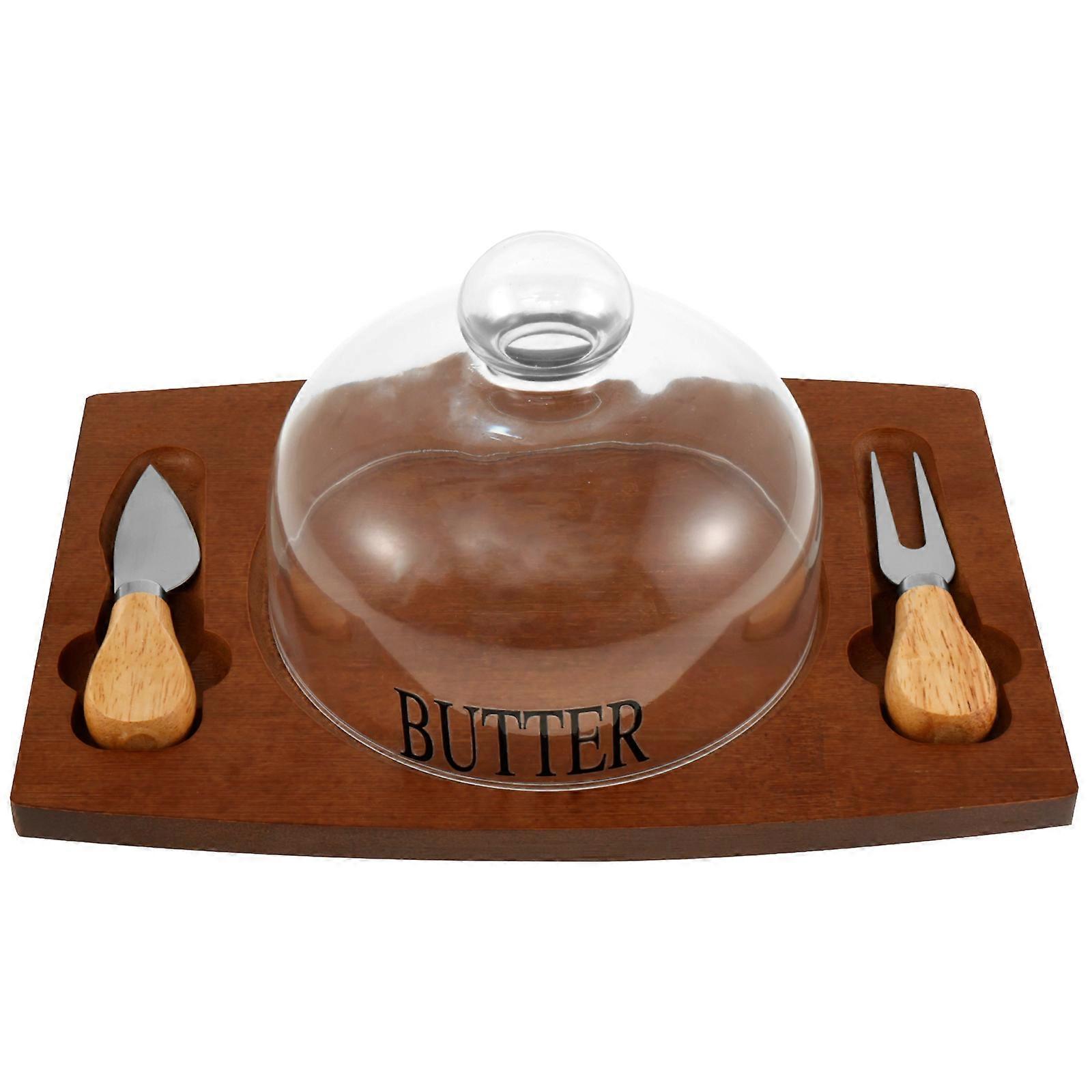 Grusce Butter Dish with Lid & Knife, Clear Glass Airtight Keeper Compatible with Refrigerator, Easy Grip Handle, Easy Clean