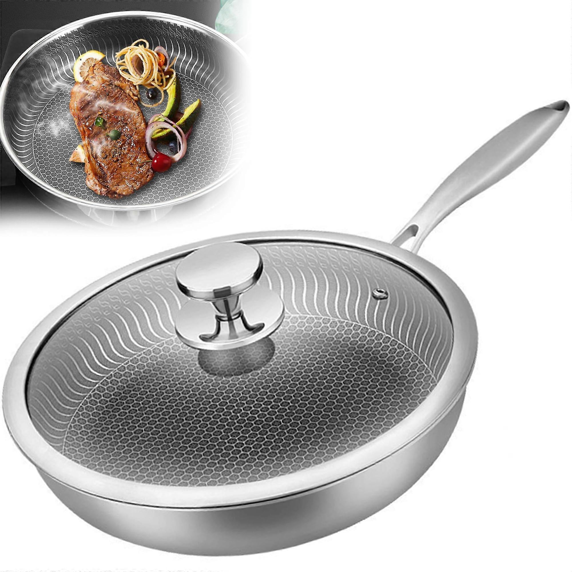 Stainless Steel Non Stick Frying Pan with Lid, Scratch Resistant Titanium Cookware for All Stovetops
